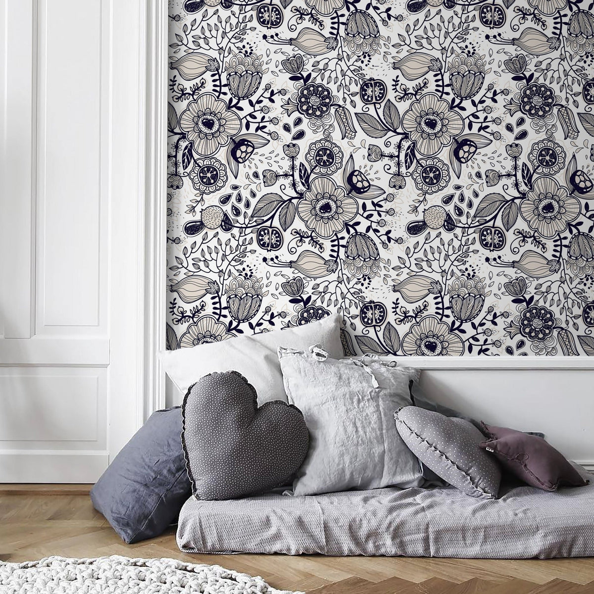Floral Drawing Wallpaper Boho Wallpaper Peel and Stick and Traditional Wallpaper - A406 - WallTrend