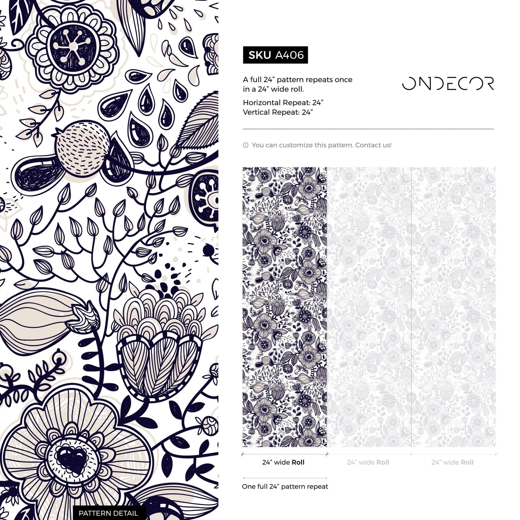 Floral Drawing Wallpaper Boho Wallpaper Peel and Stick and Traditional Wallpaper - A406 - WallTrend