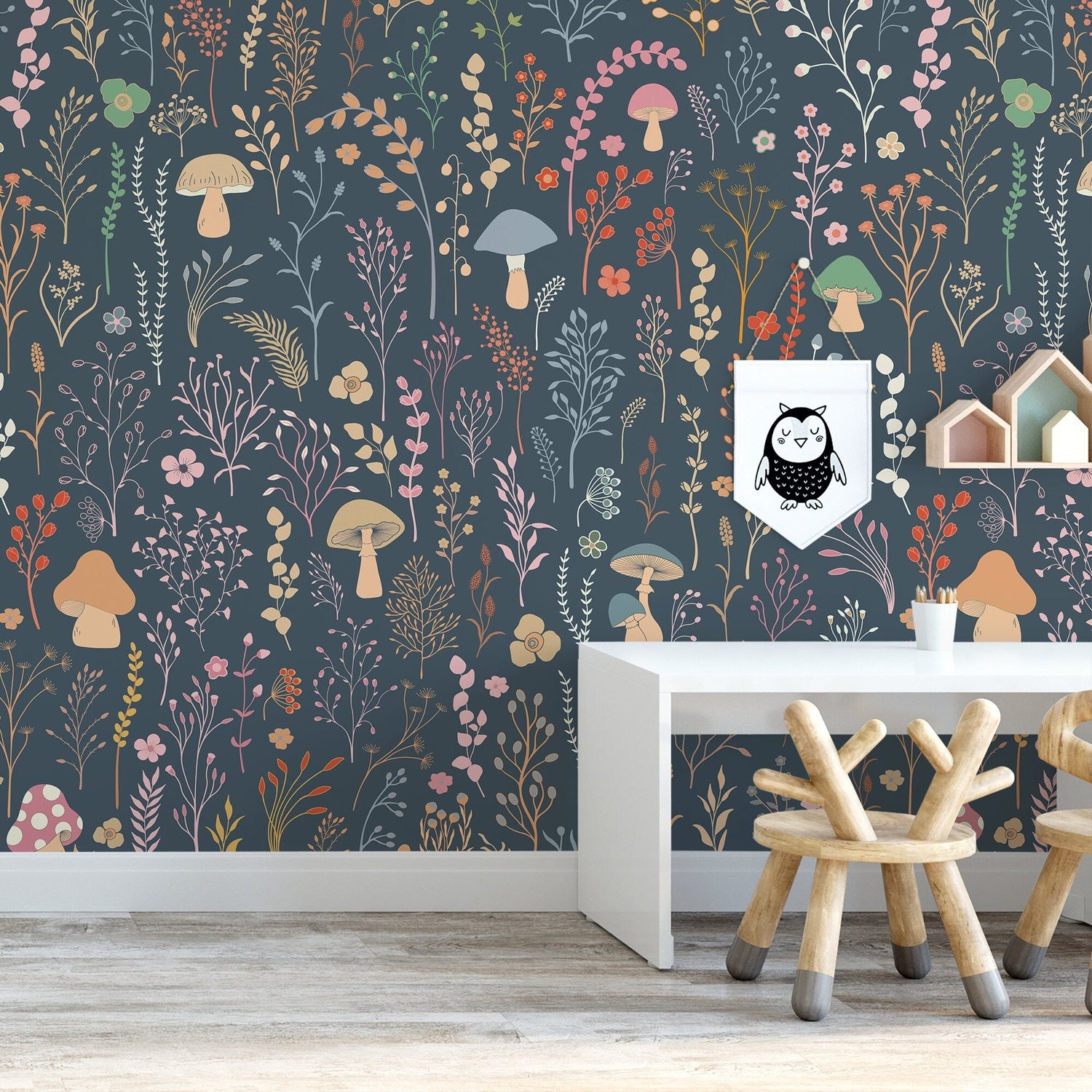 Floral Garden Wallpaper Fun Mushroom Wallpaper Peel and Stick and Traditional Wallpaper - D910 - WallTrend