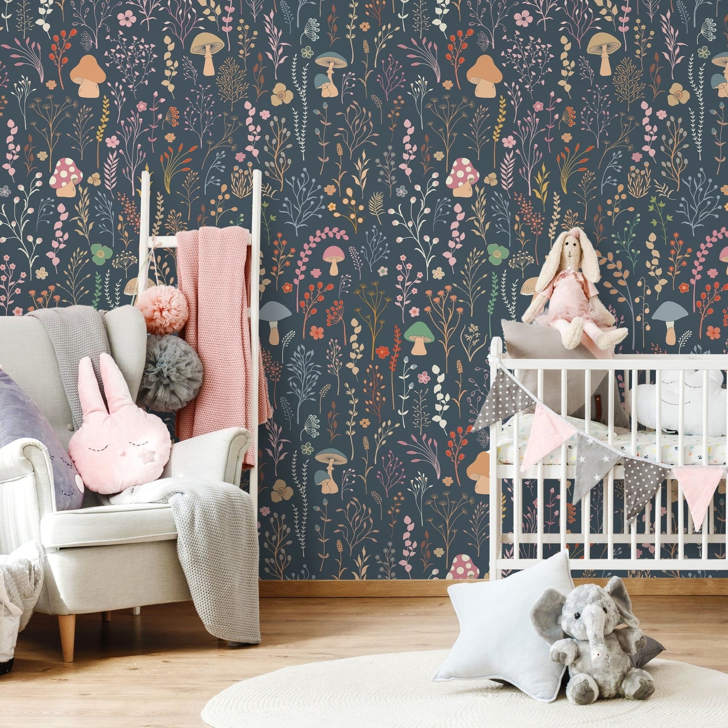 Floral Garden Wallpaper Fun Mushroom Wallpaper Peel and Stick and Traditional Wallpaper - D910 - WallTrend