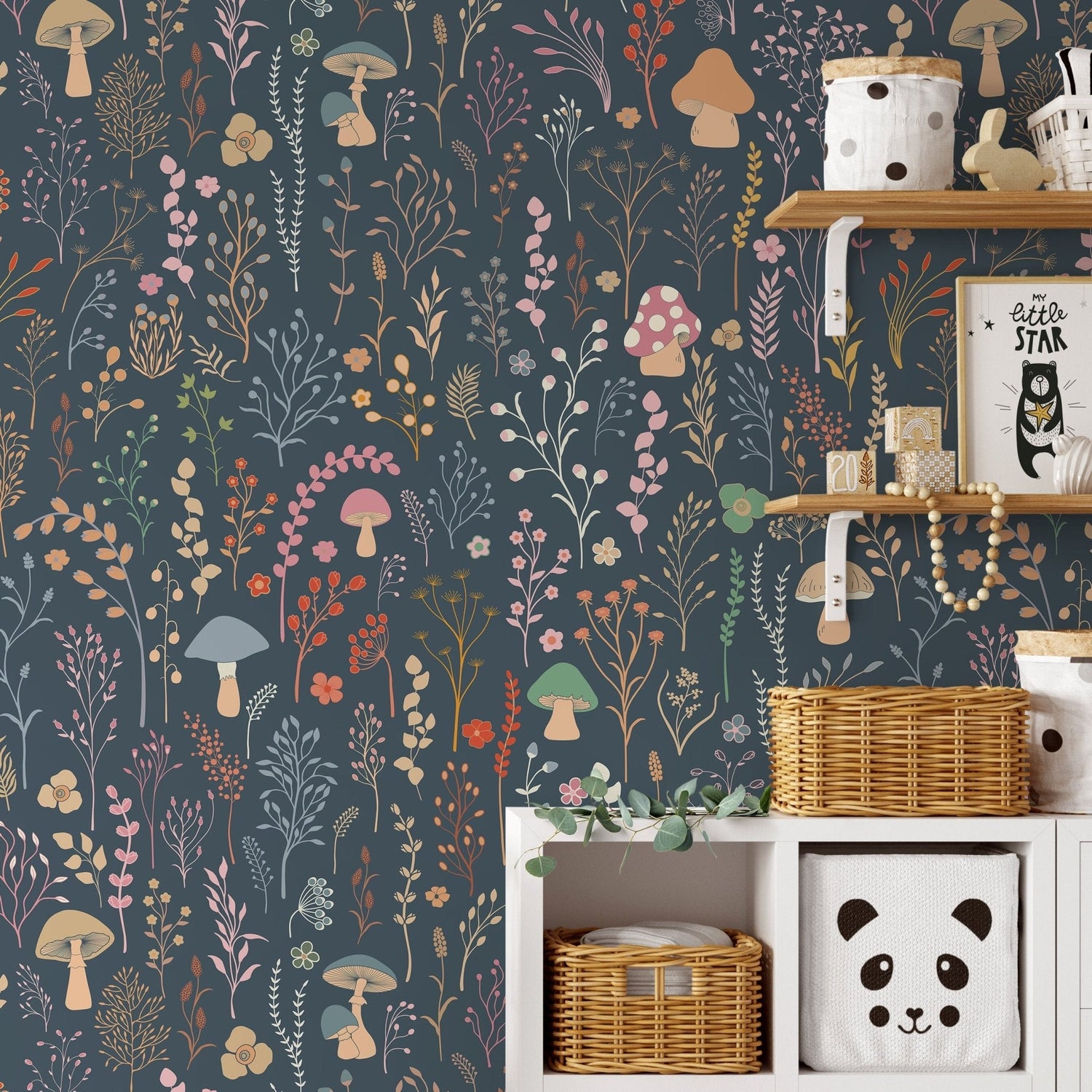 Floral Garden Wallpaper Fun Mushroom Wallpaper Peel and Stick and Traditional Wallpaper - D910 - WallTrend