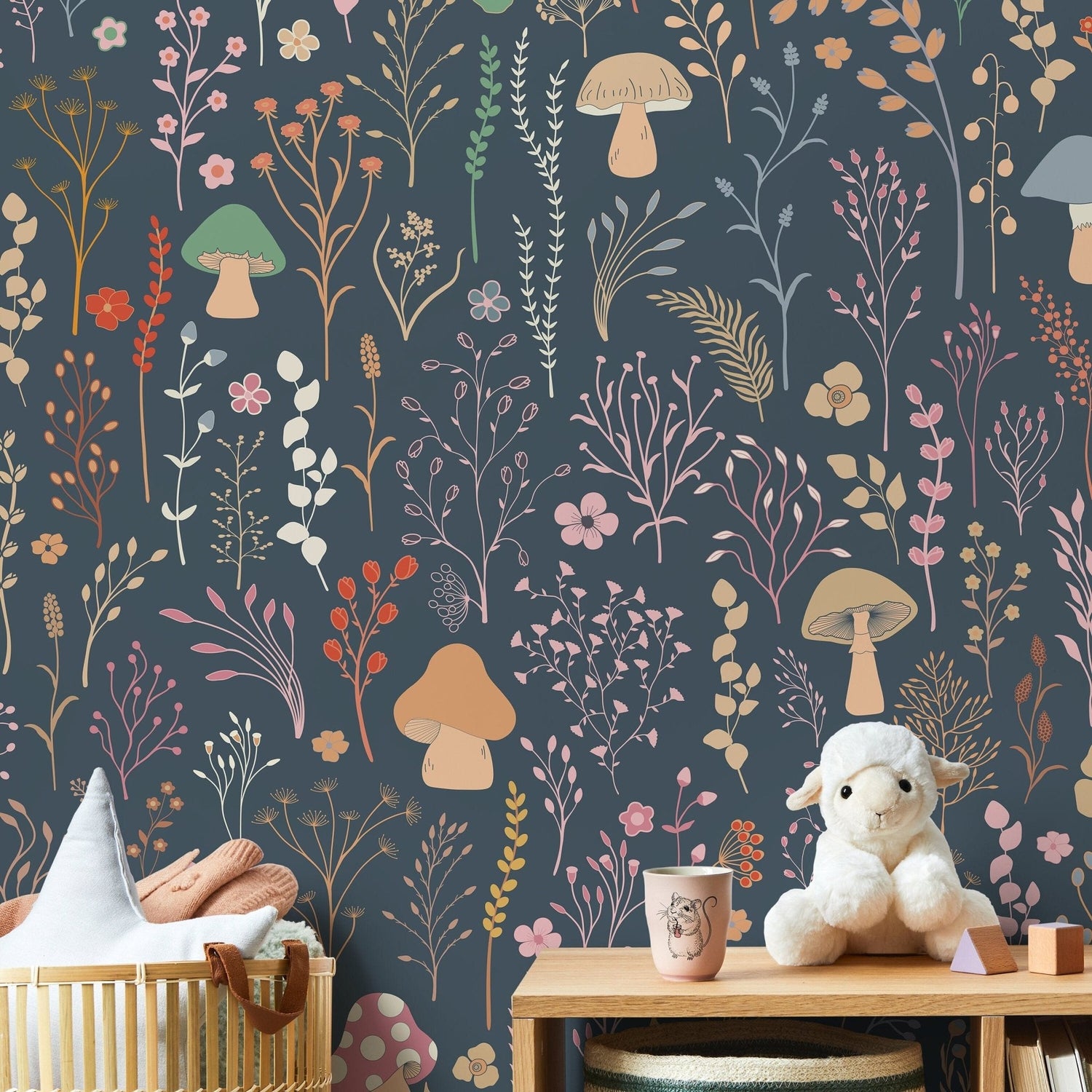 Floral Garden Wallpaper Fun Mushroom Wallpaper Peel and Stick and Traditional Wallpaper - D910 - WallTrend