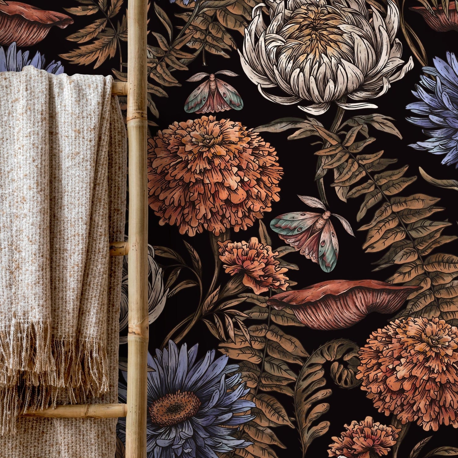 Floral Garden Wallpaper Peonny and Butterflies Wallpaper Peel and Stick and Traditional Wallpaper - D822 - WallTrend