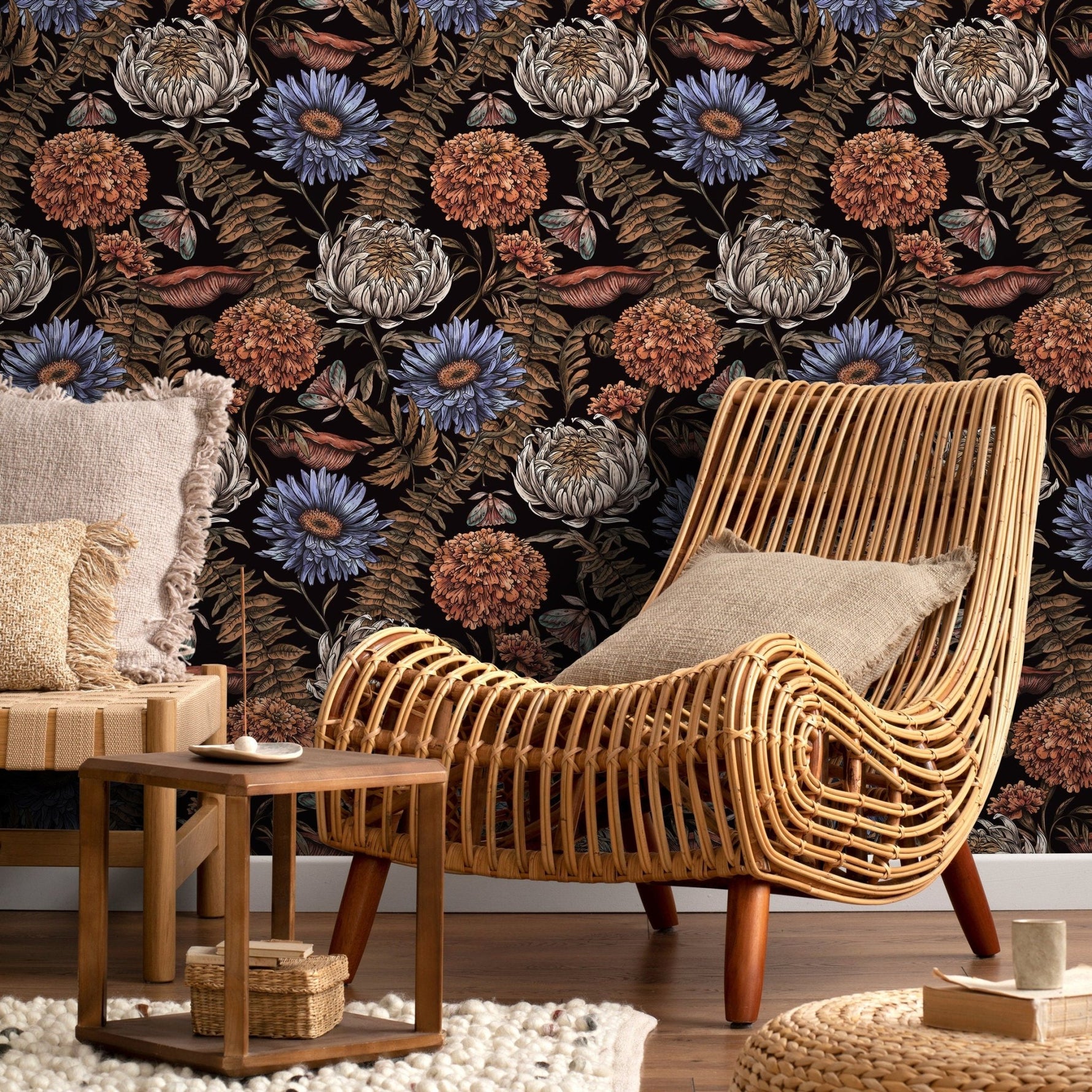 Floral Garden Wallpaper Peonny and Butterflies Wallpaper Peel and Stick and Traditional Wallpaper - D822 - WallTrend