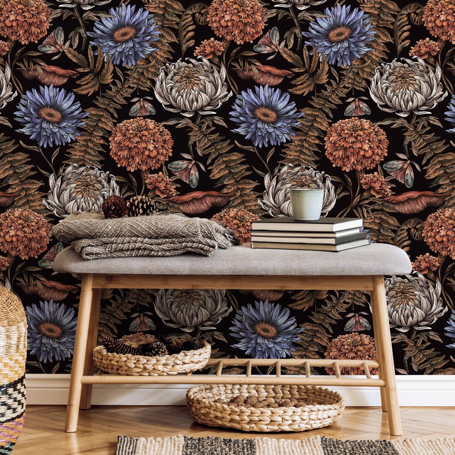 Floral Garden Wallpaper Peonny and Butterflies Wallpaper Peel and Stick and Traditional Wallpaper - D822 - WallTrend