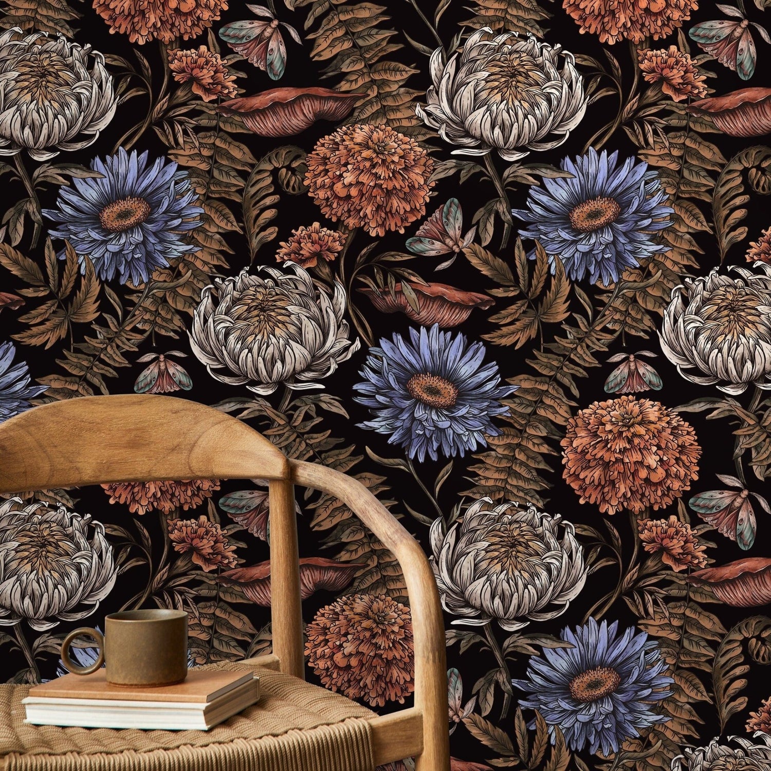 Floral Garden Wallpaper Peonny and Butterflies Wallpaper Peel and Stick and Traditional Wallpaper - D822 - WallTrend