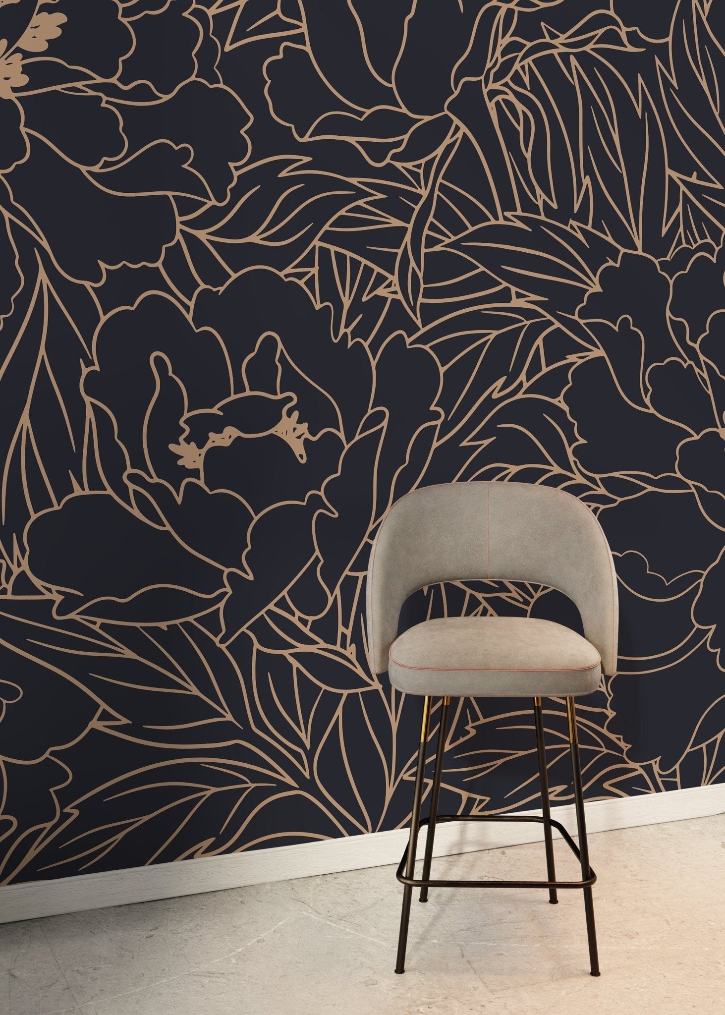 Floral Gold Line Art Wallpaper - C932 - WallTrend