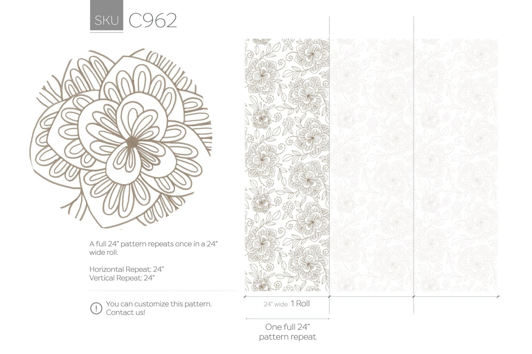 Floral Line Art Wallpaper - C962 - WallTrend