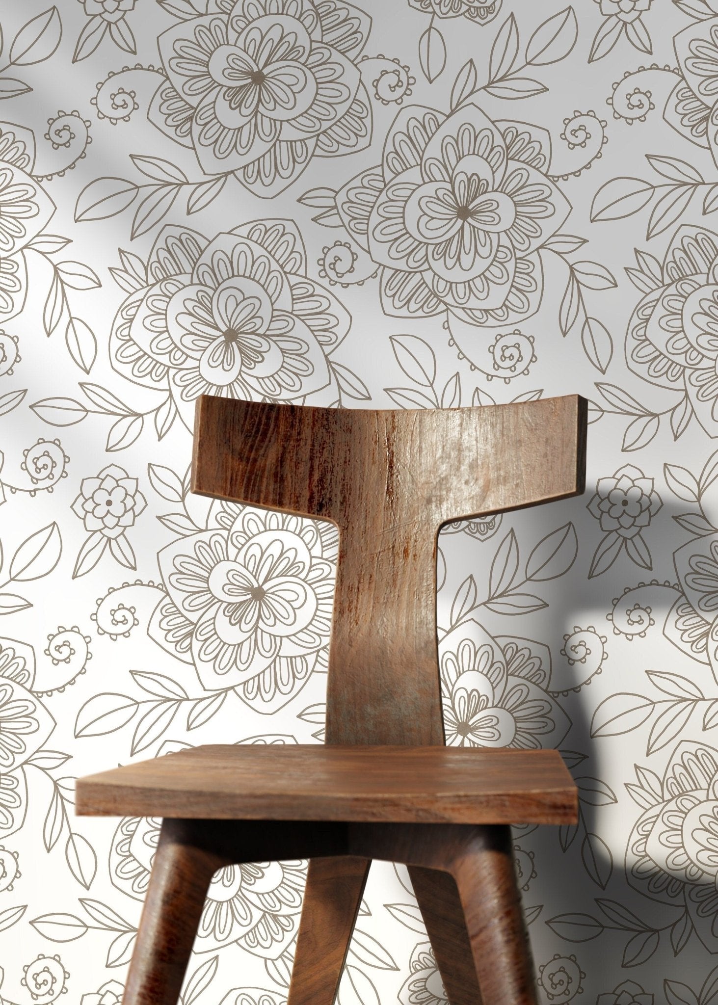 Floral Line Art Wallpaper - C962 - WallTrend