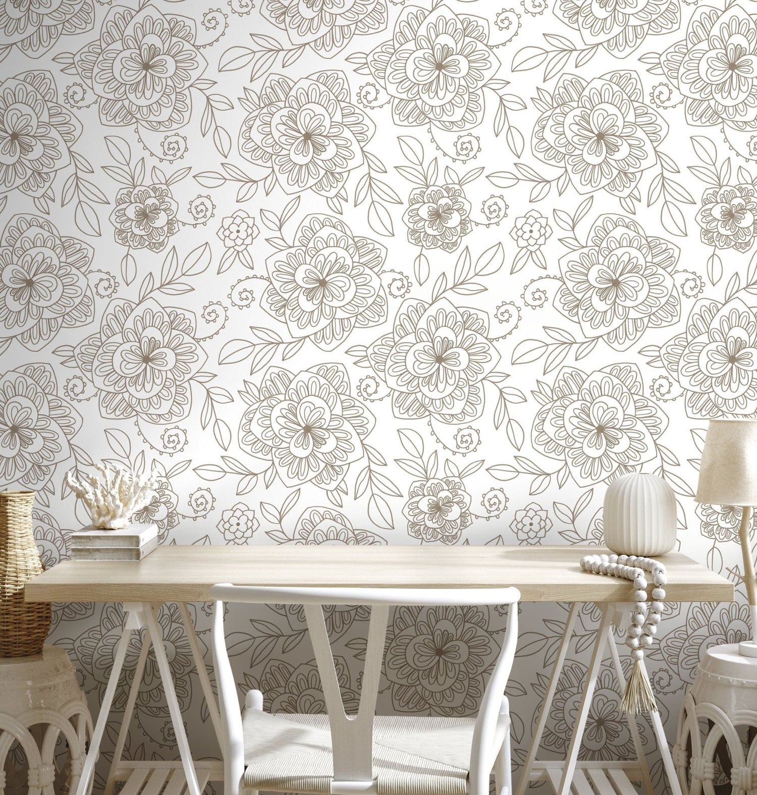 Floral Line Art Wallpaper - C962 - WallTrend