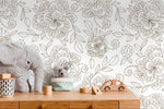 Floral Line Art Wallpaper - C962 - WallTrend