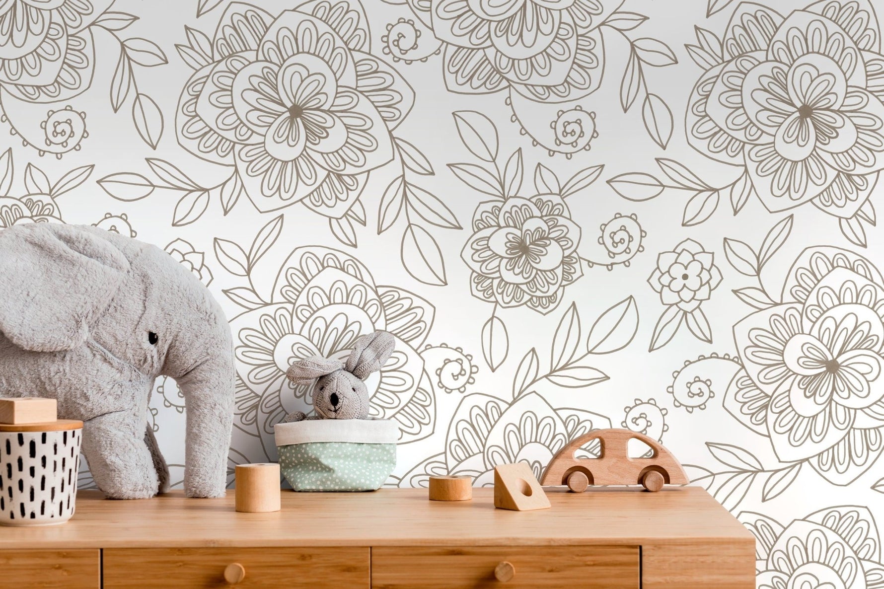 Floral Line Art Wallpaper - C962 - WallTrend