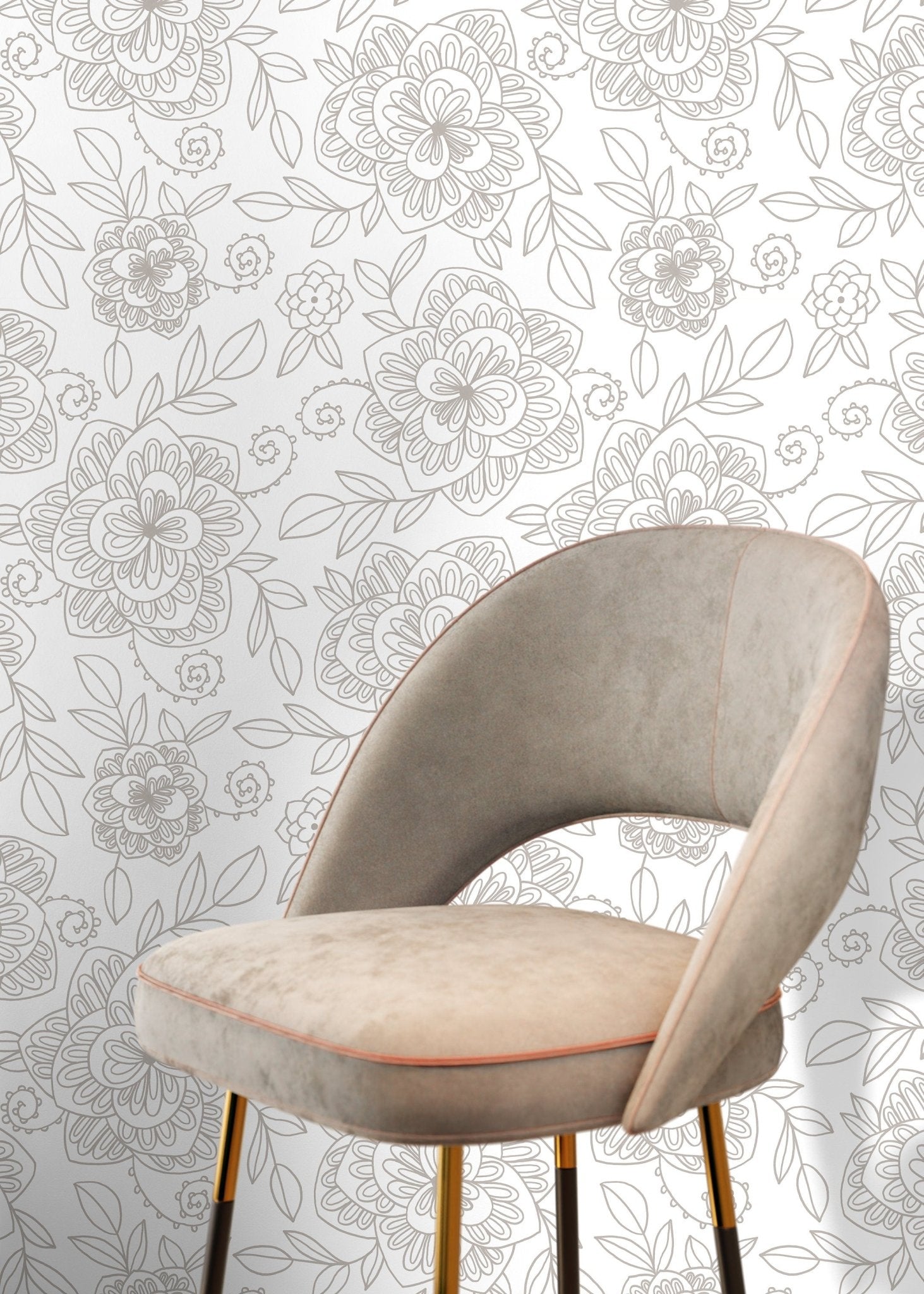 Floral Line Art Wallpaper - C963 - WallTrend