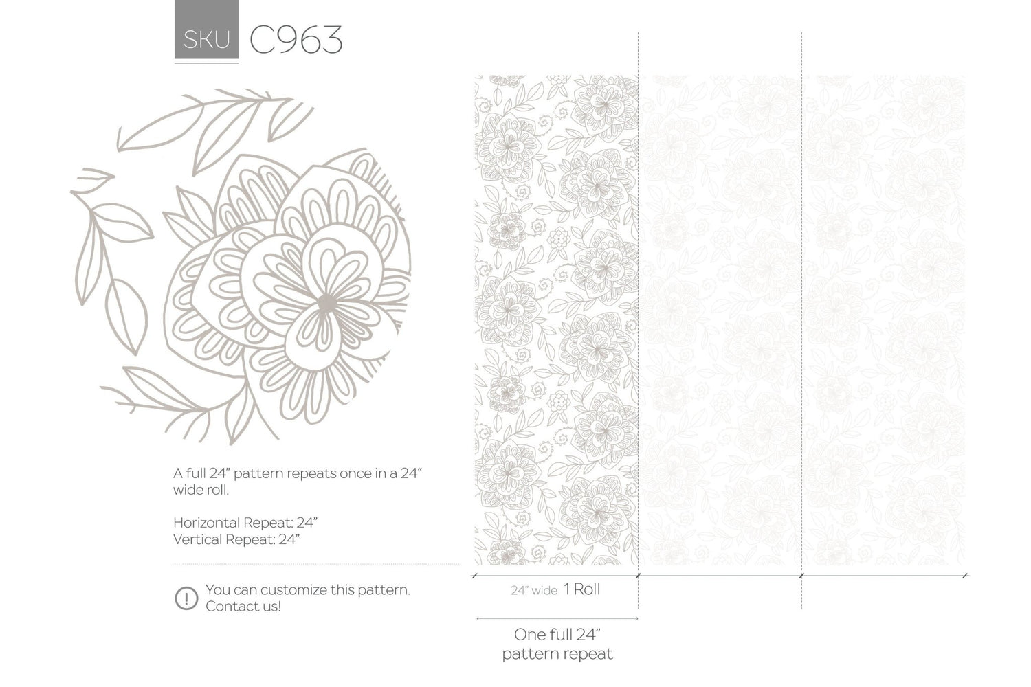 Floral Line Art Wallpaper - C963 - WallTrend