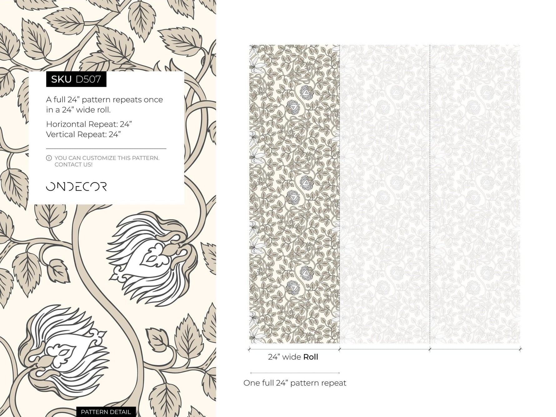 Floral Lion Motif Wallpaper - D507 - WallTrend