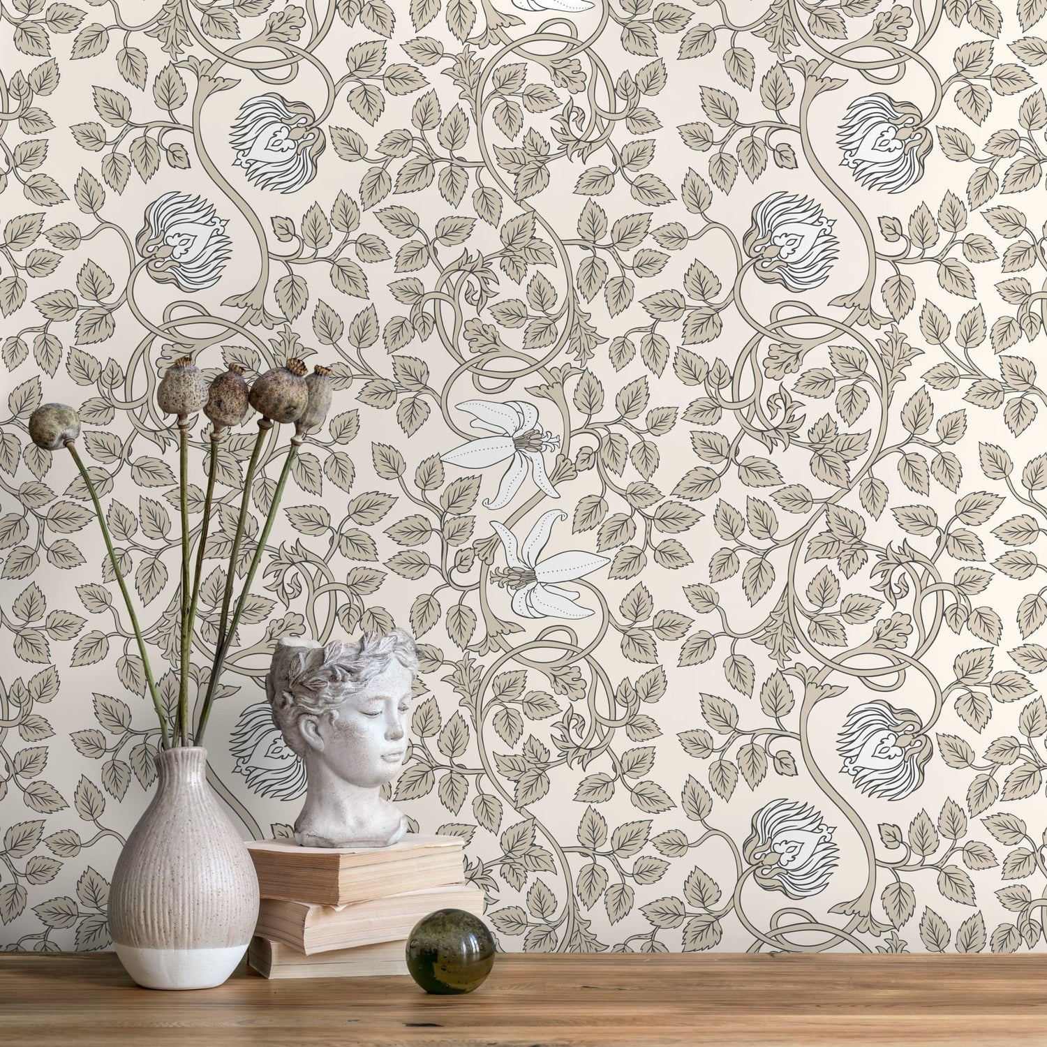 Floral Lion Motif Wallpaper - D507 - WallTrend