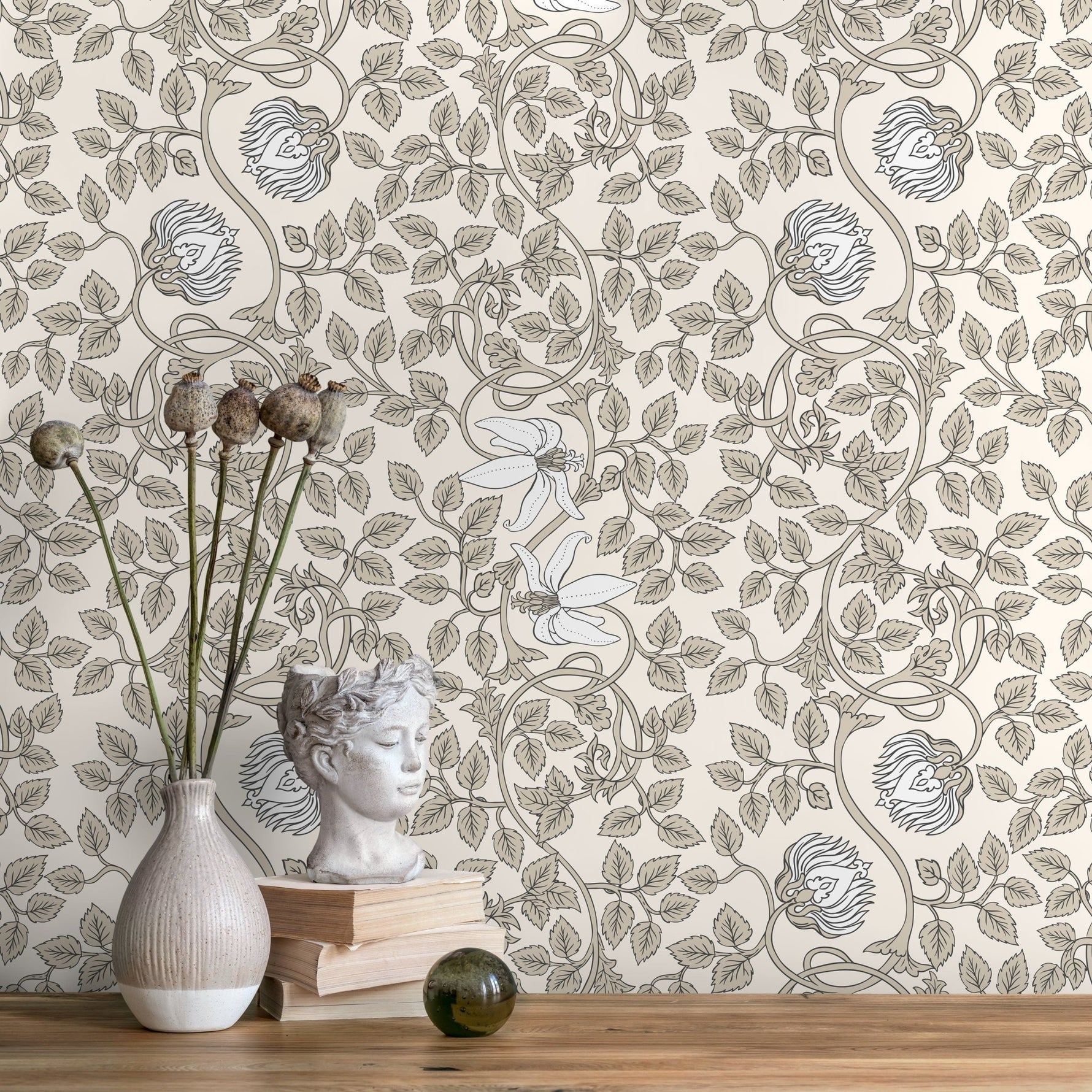 Floral Lion Motif Wallpaper - D507 - WallTrend