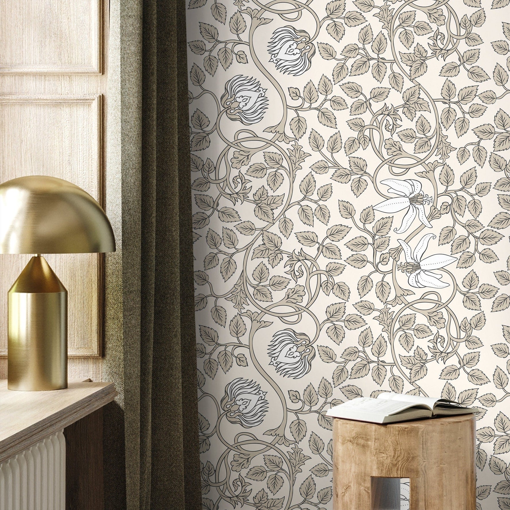 Floral Lion Motif Wallpaper - D507 - WallTrend