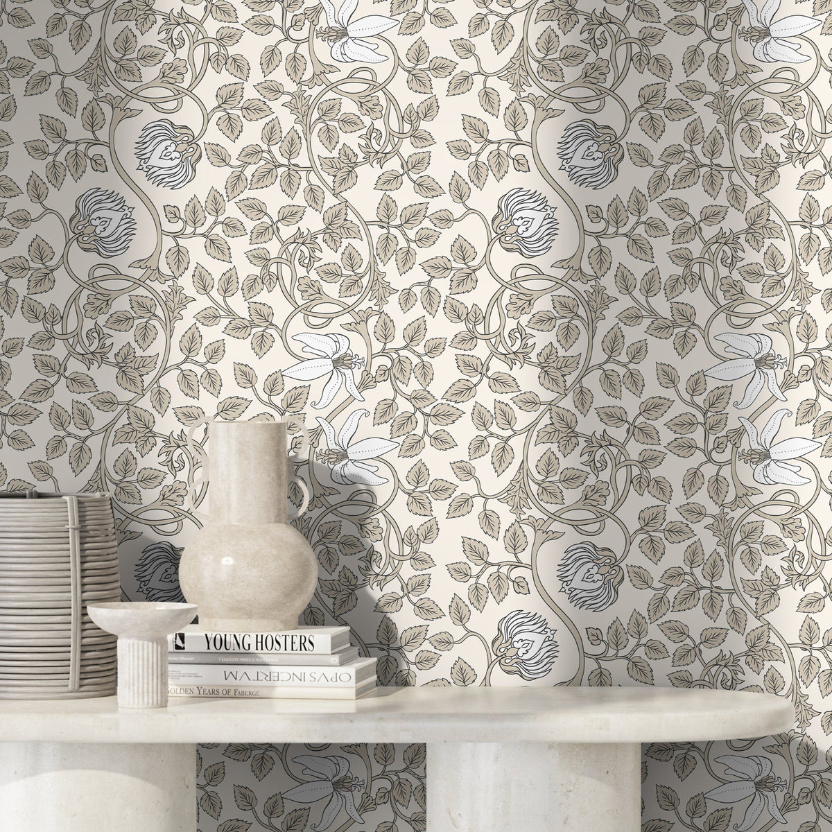 Floral Lion Motif Wallpaper - D507 - WallTrend