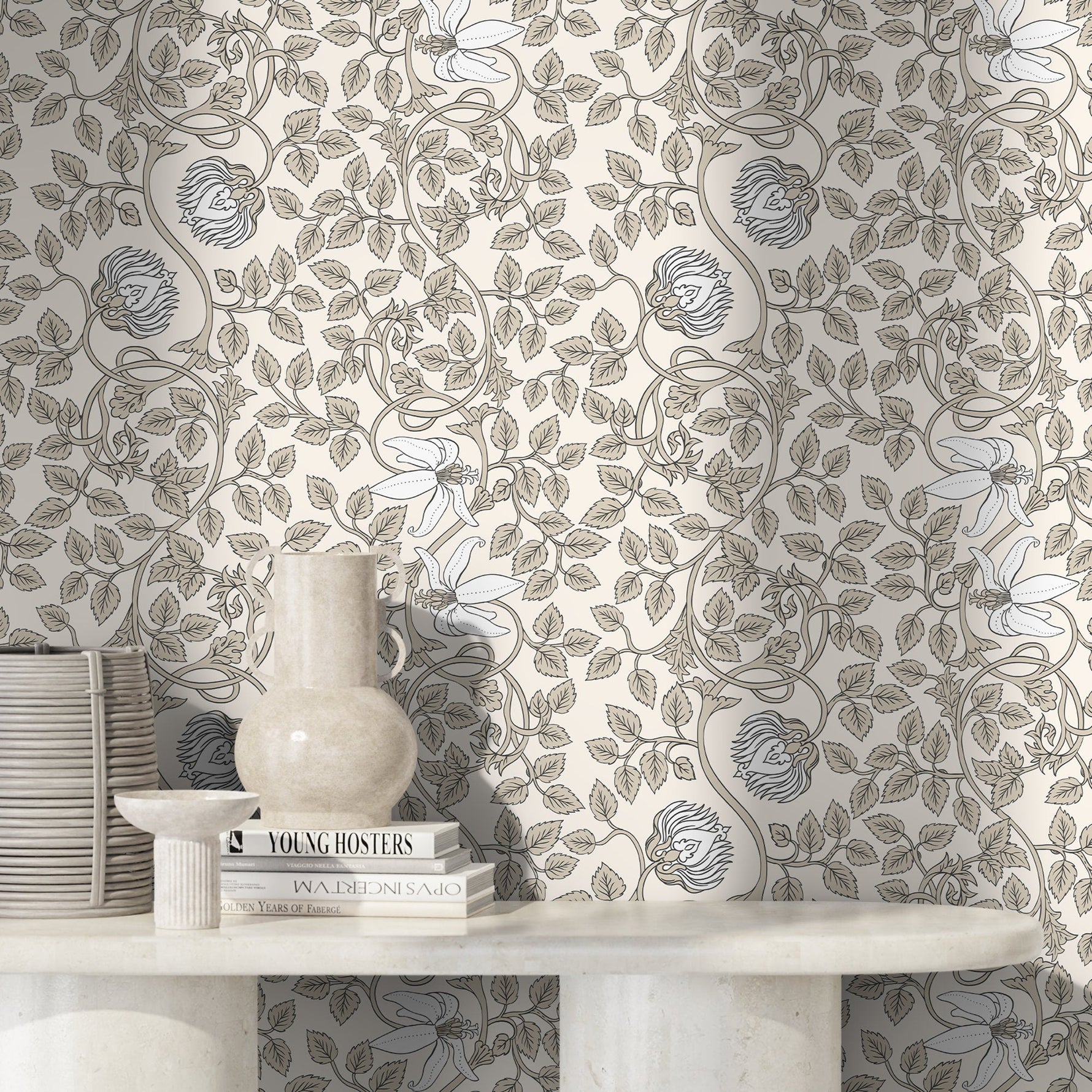 Floral Lion Motif Wallpaper - D507 - WallTrend