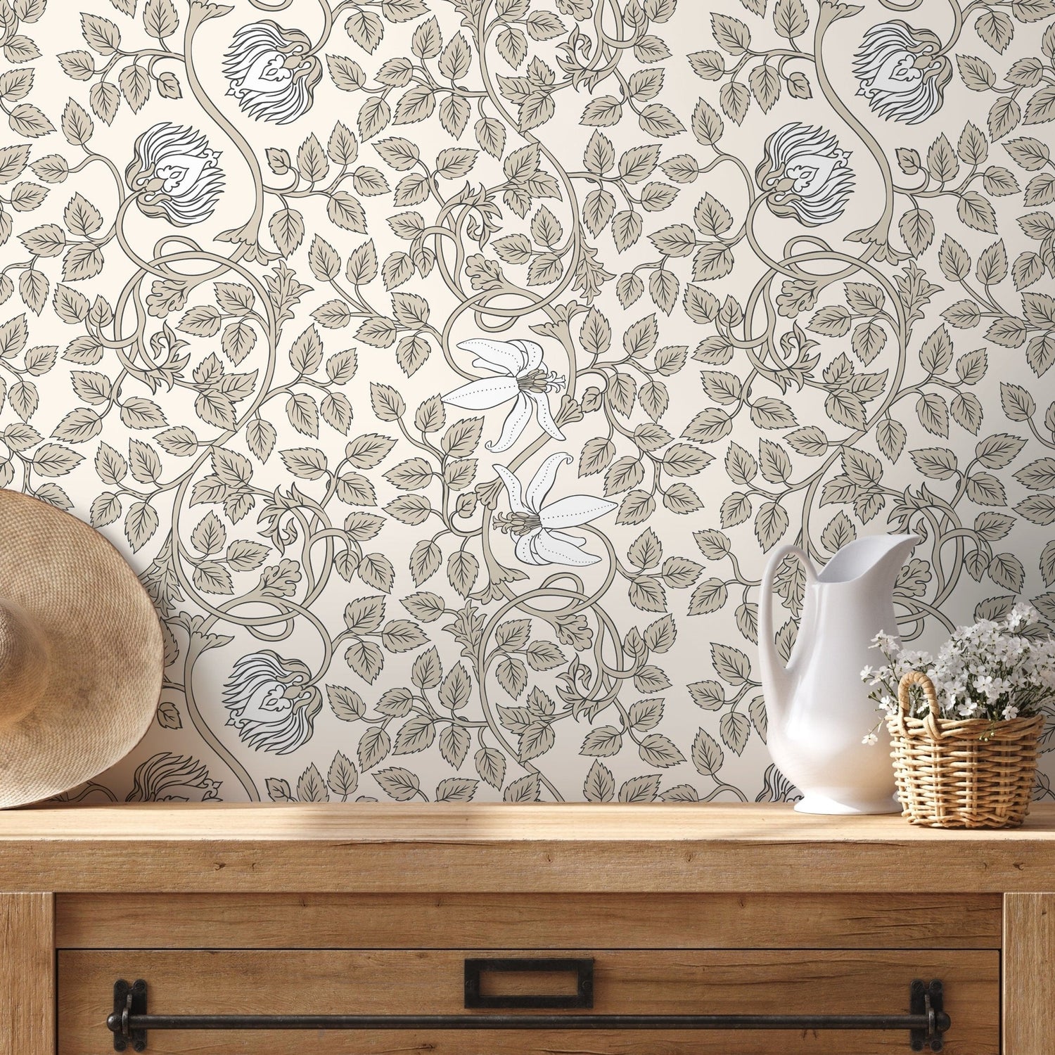 Floral Lion Motif Wallpaper - D507 - WallTrend