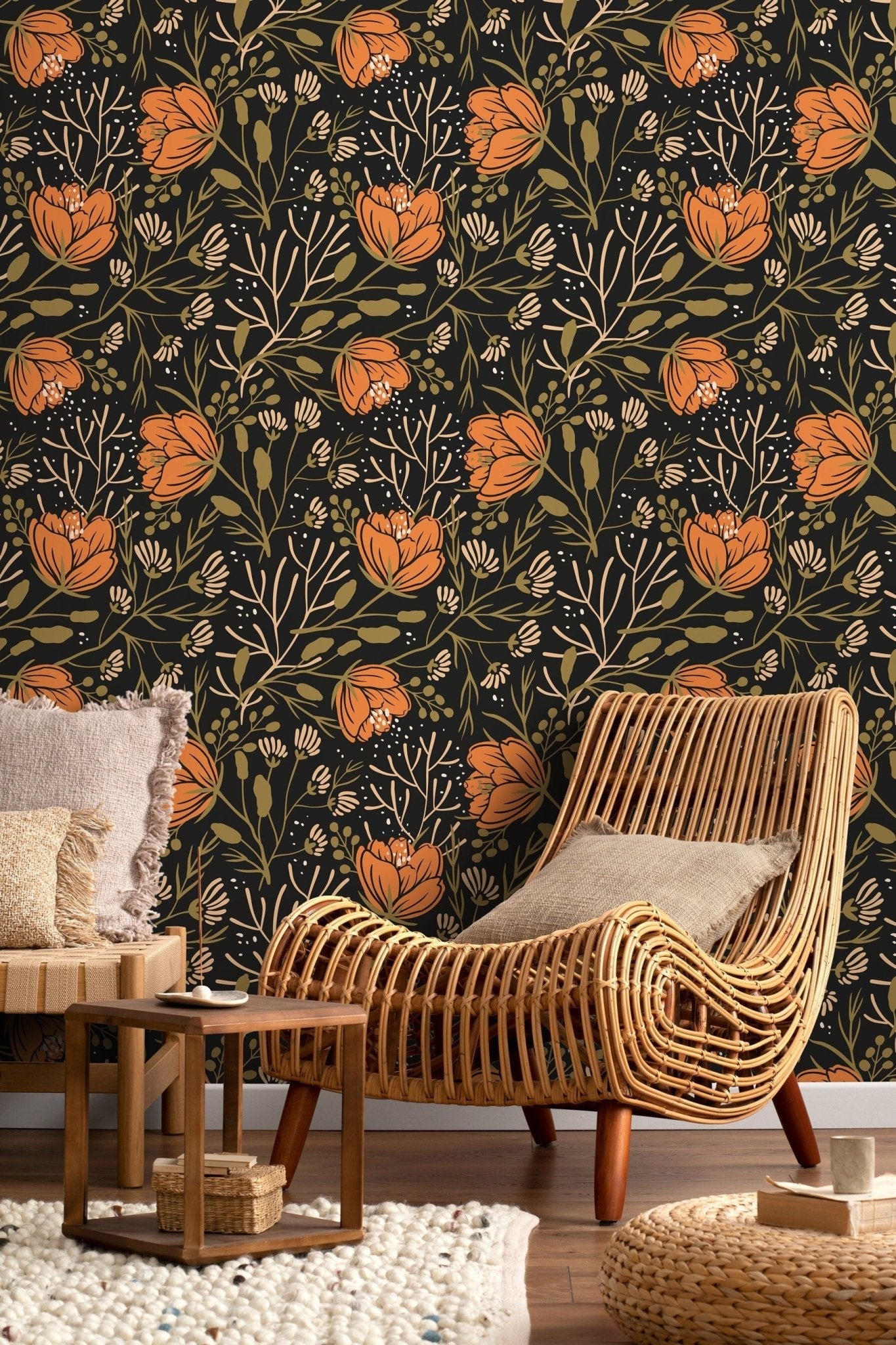 Floral Midnight Garden Wallpaper - D153 - WallTrend