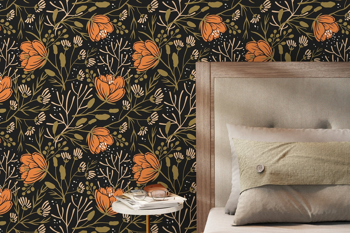 Floral Midnight Garden Wallpaper - D153 - WallTrend