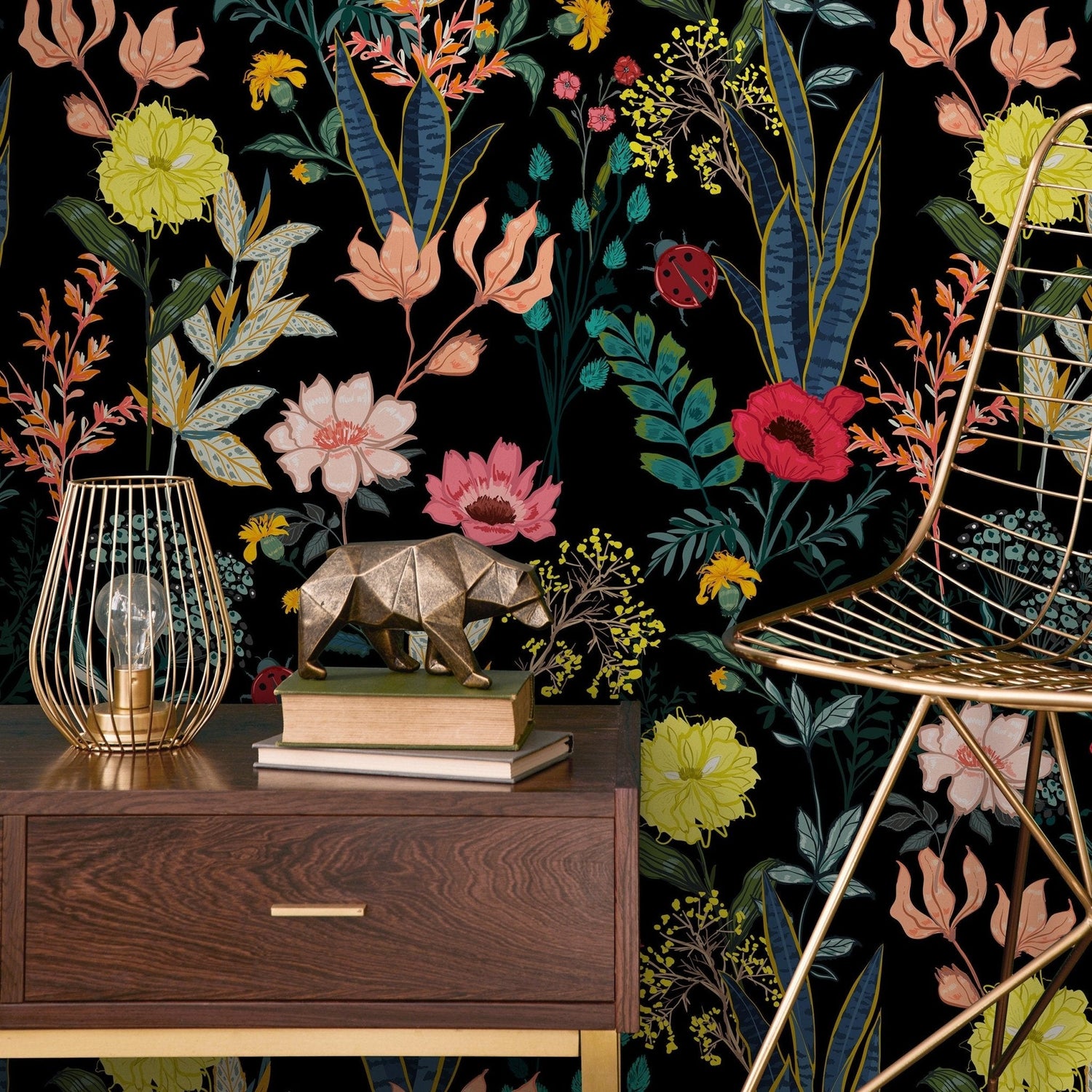 Floral Midnight Garden Wallpaper - SKU A834 - WallTrend