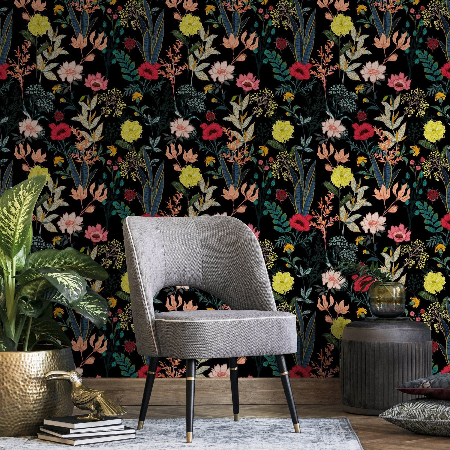 Floral Midnight Garden Wallpaper - SKU A834 - WallTrend