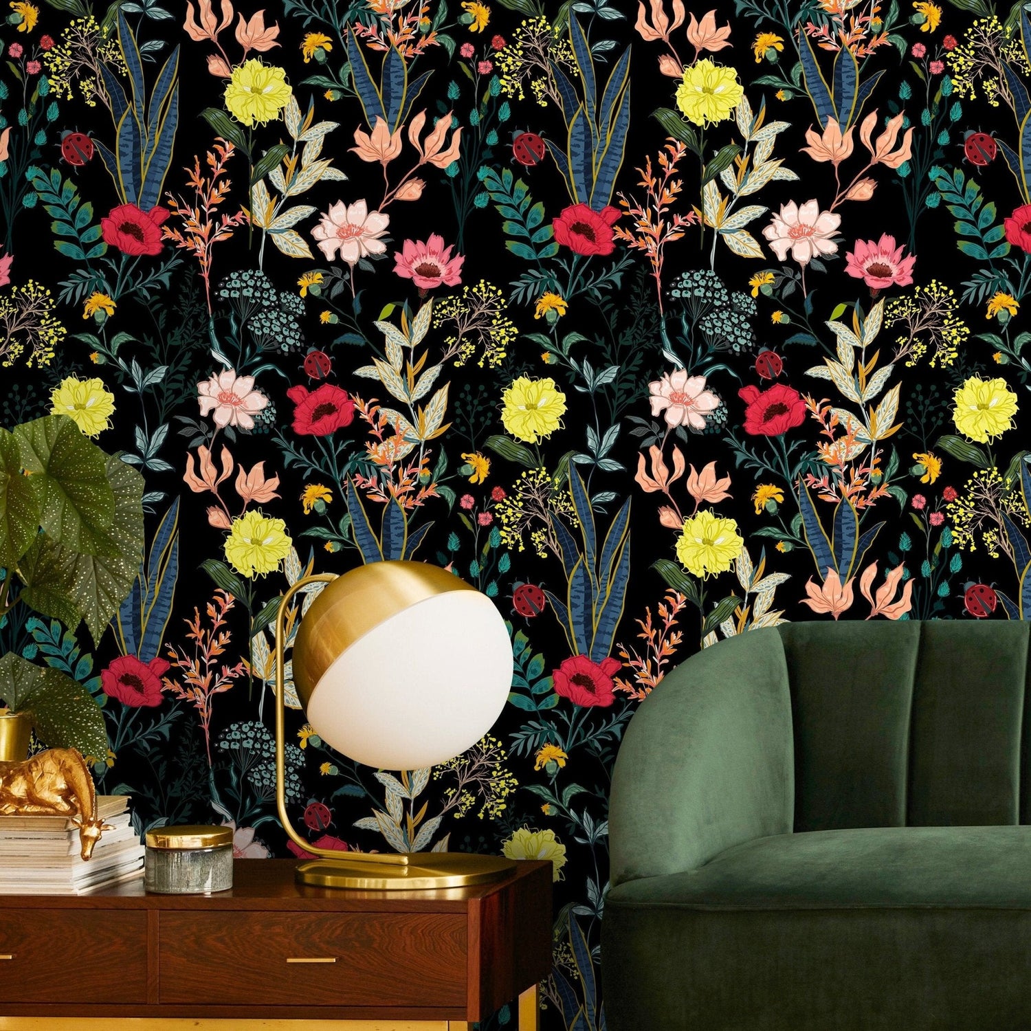 Floral Midnight Garden Wallpaper - SKU A834 - WallTrend