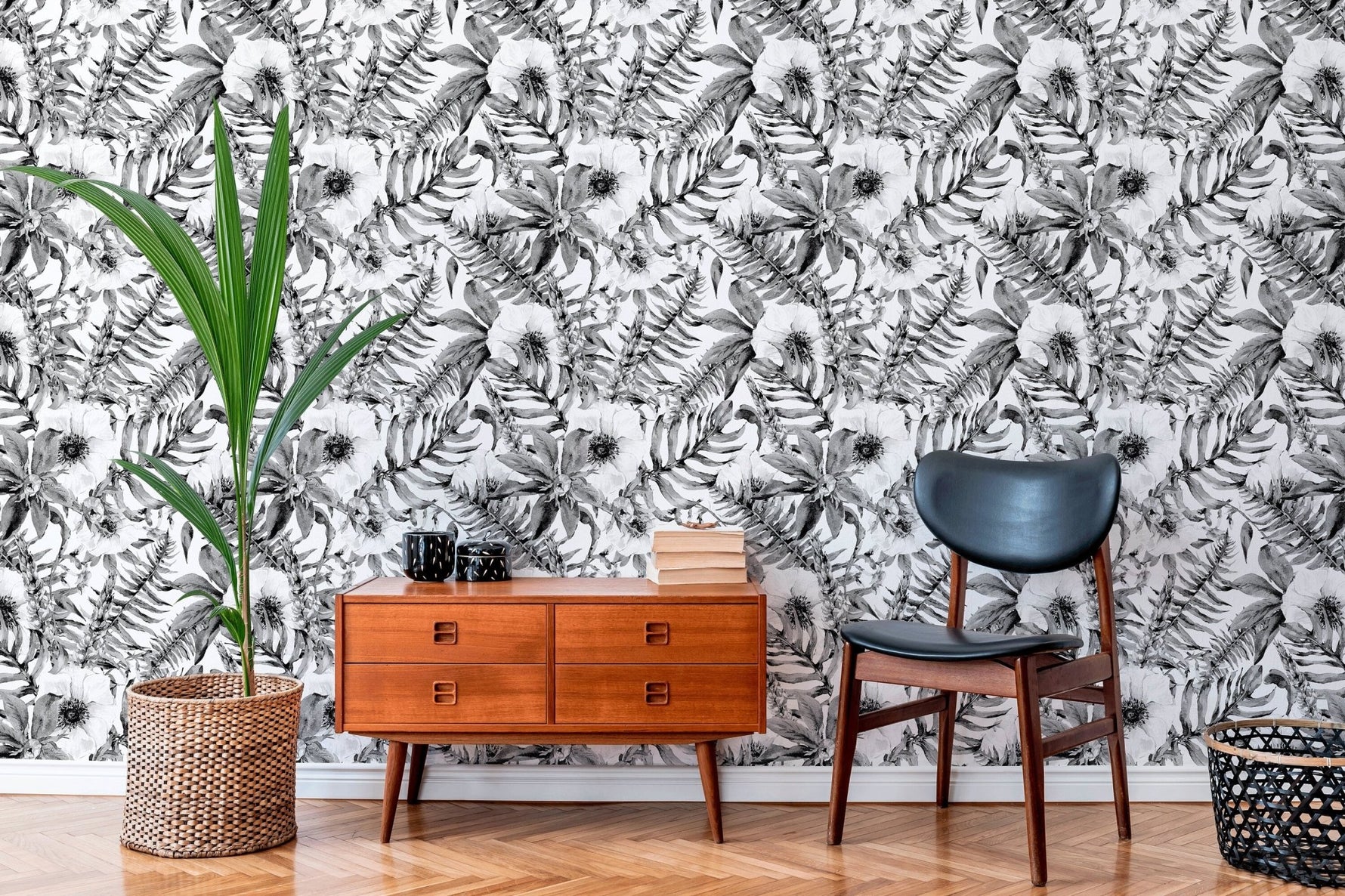 Floral Monochrome Elegance Wallpaper - B617 - WallTrend