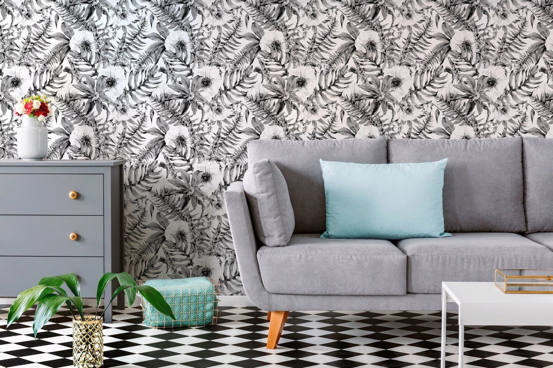 Floral Monochrome Elegance Wallpaper - B617 - WallTrend