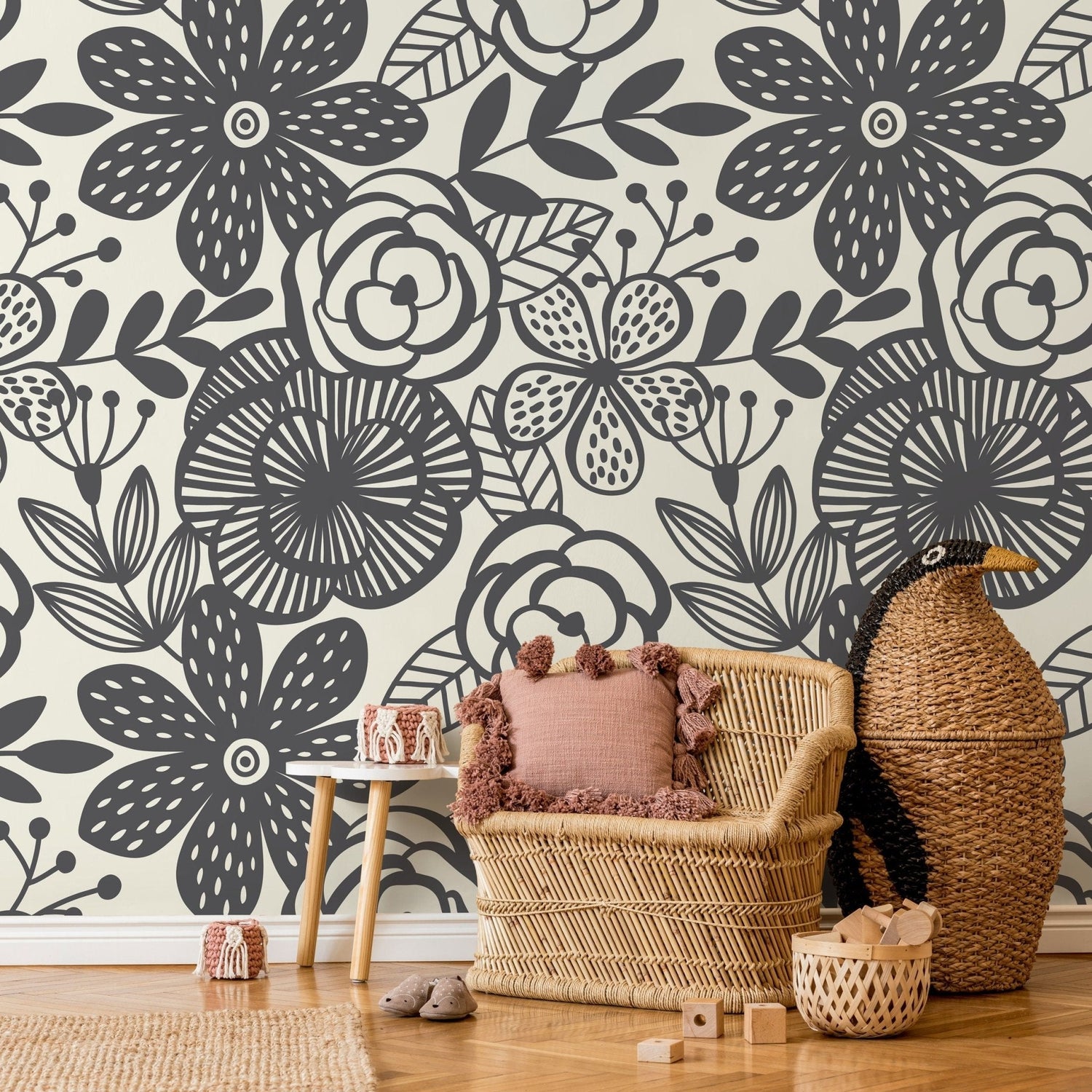 Floral Monochrome Harmony Wallpaper - A624 - WallTrend