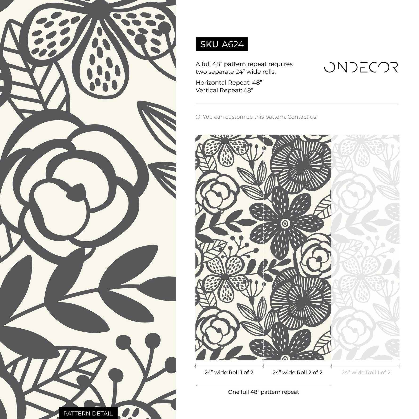 Floral Monochrome Harmony Wallpaper - A624 - WallTrend