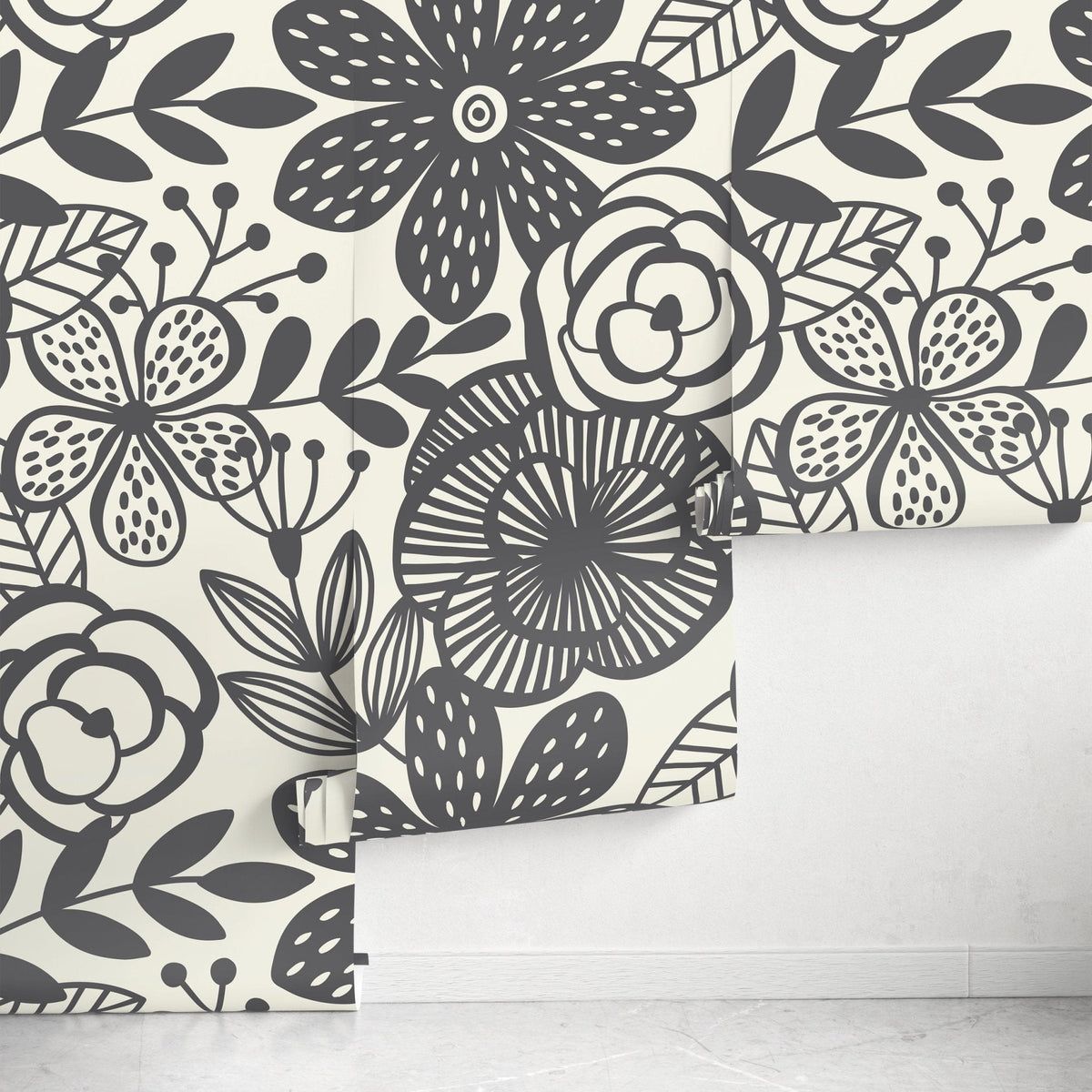 Floral Monochrome Harmony Wallpaper - A624 - WallTrend