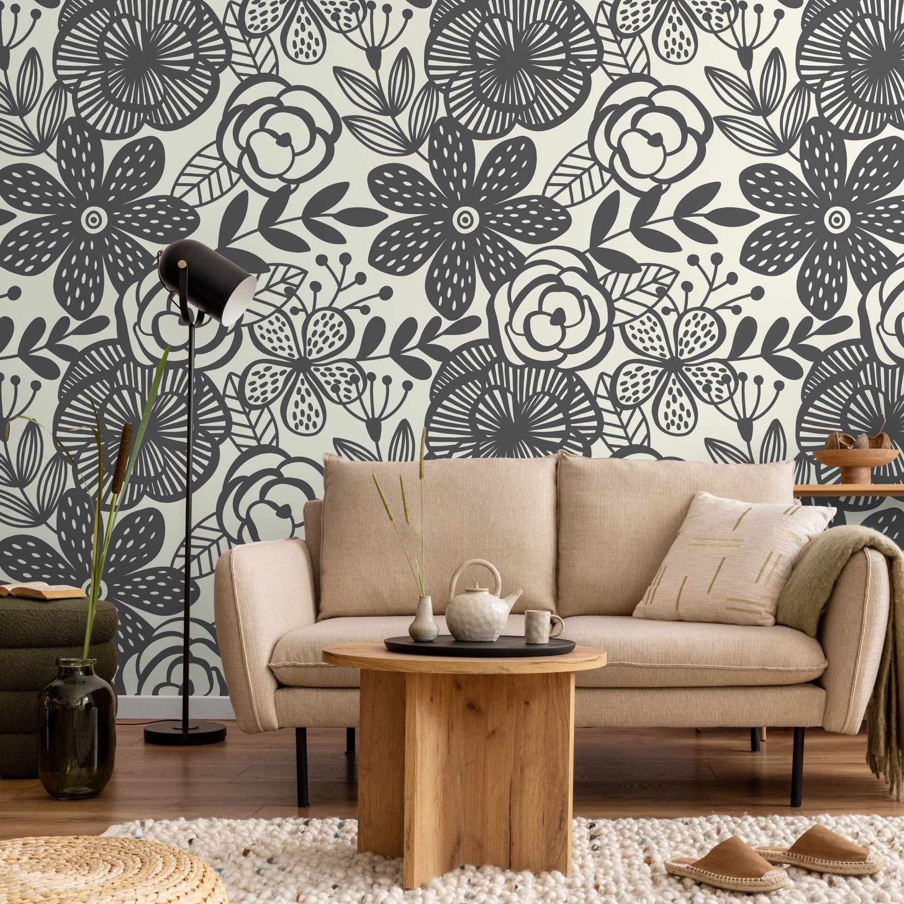 Floral Monochrome Harmony Wallpaper - A624 - WallTrend