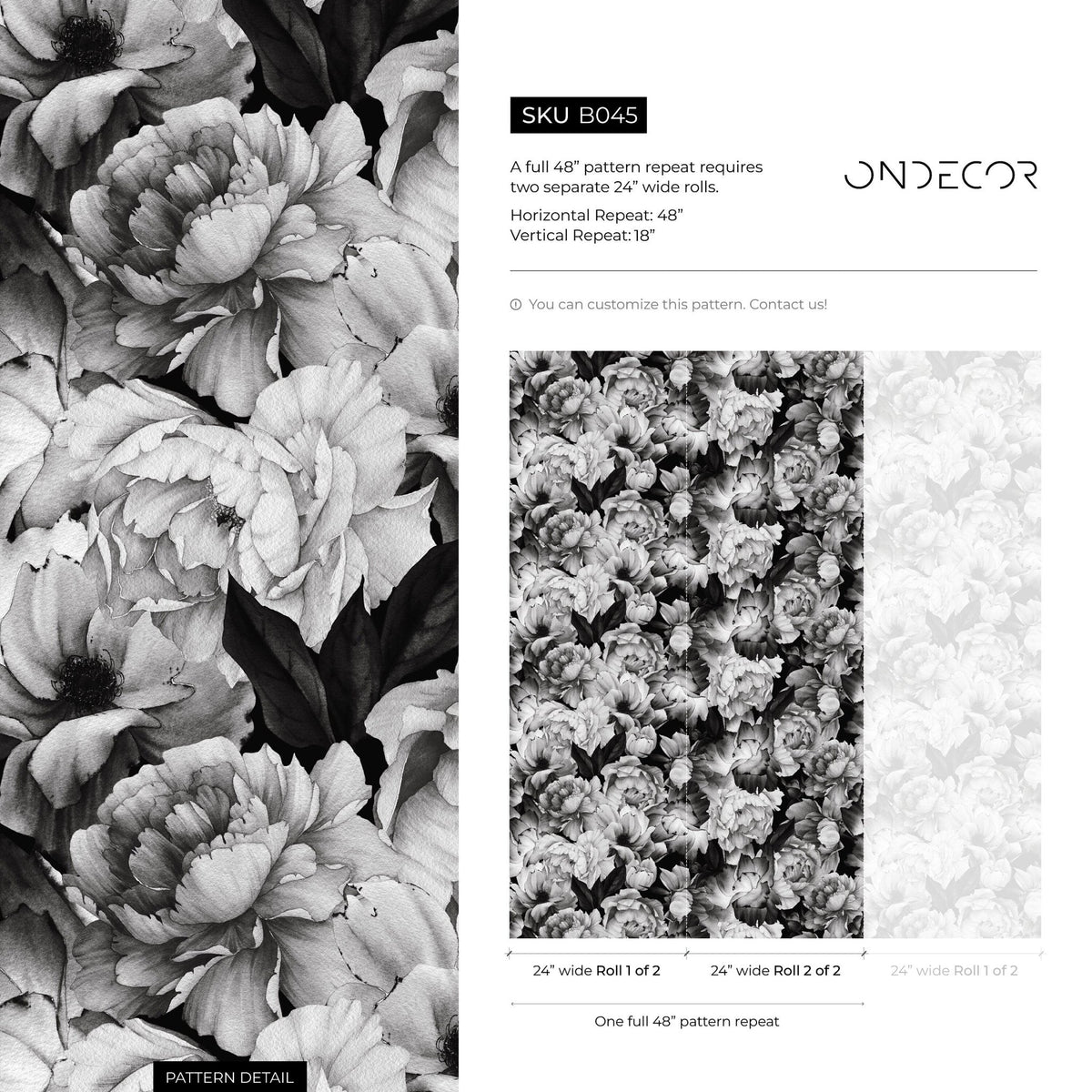 Floral Monochrome Wallpaper - B045 - WallTrend