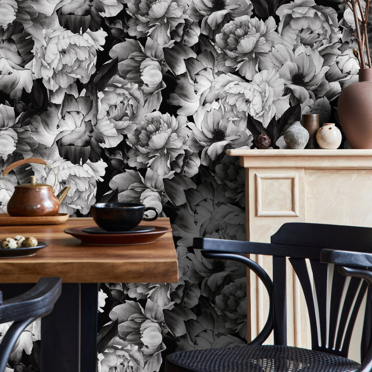 Floral Monochrome Wallpaper - B045 - WallTrend