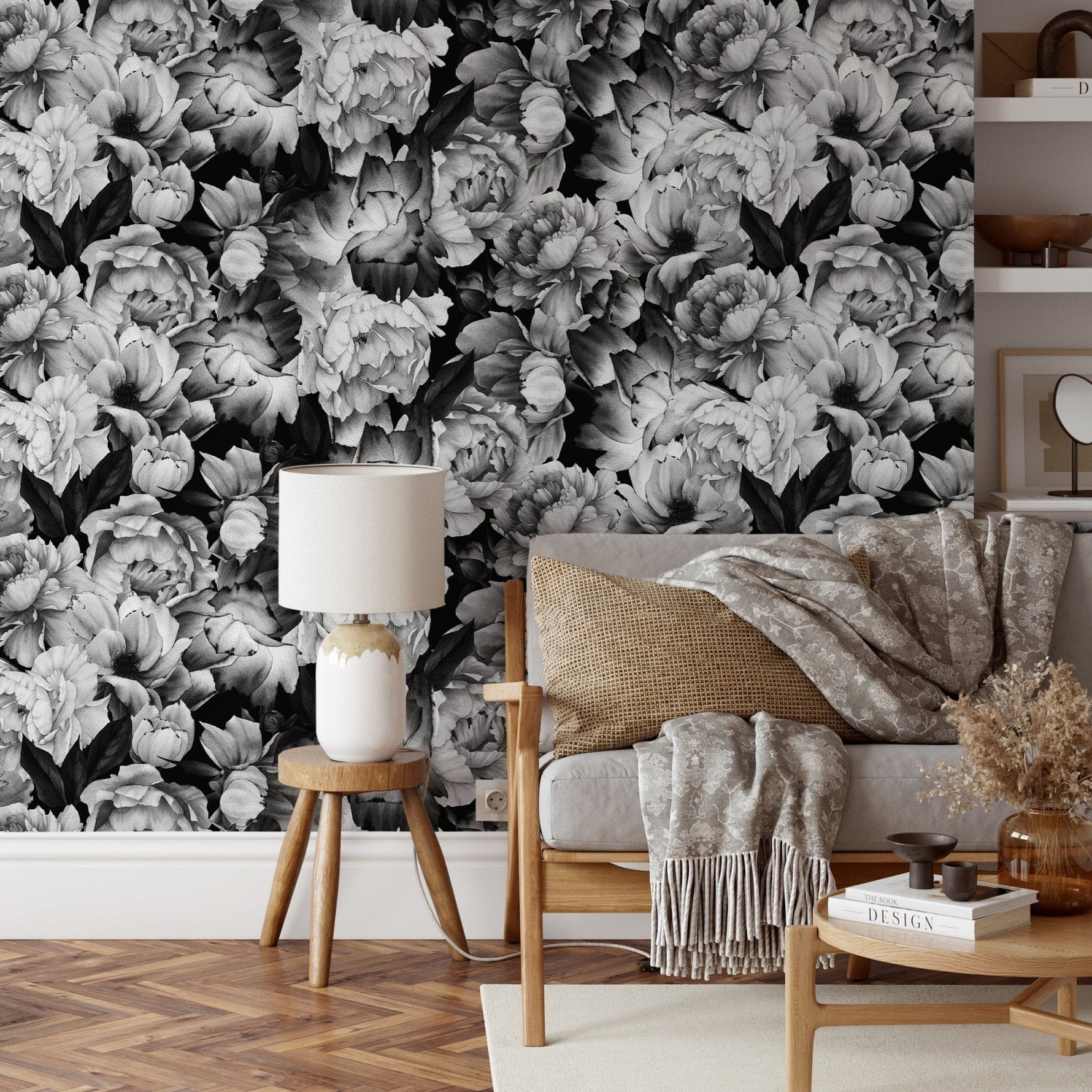 Floral Monochrome Wallpaper - B045 - WallTrend