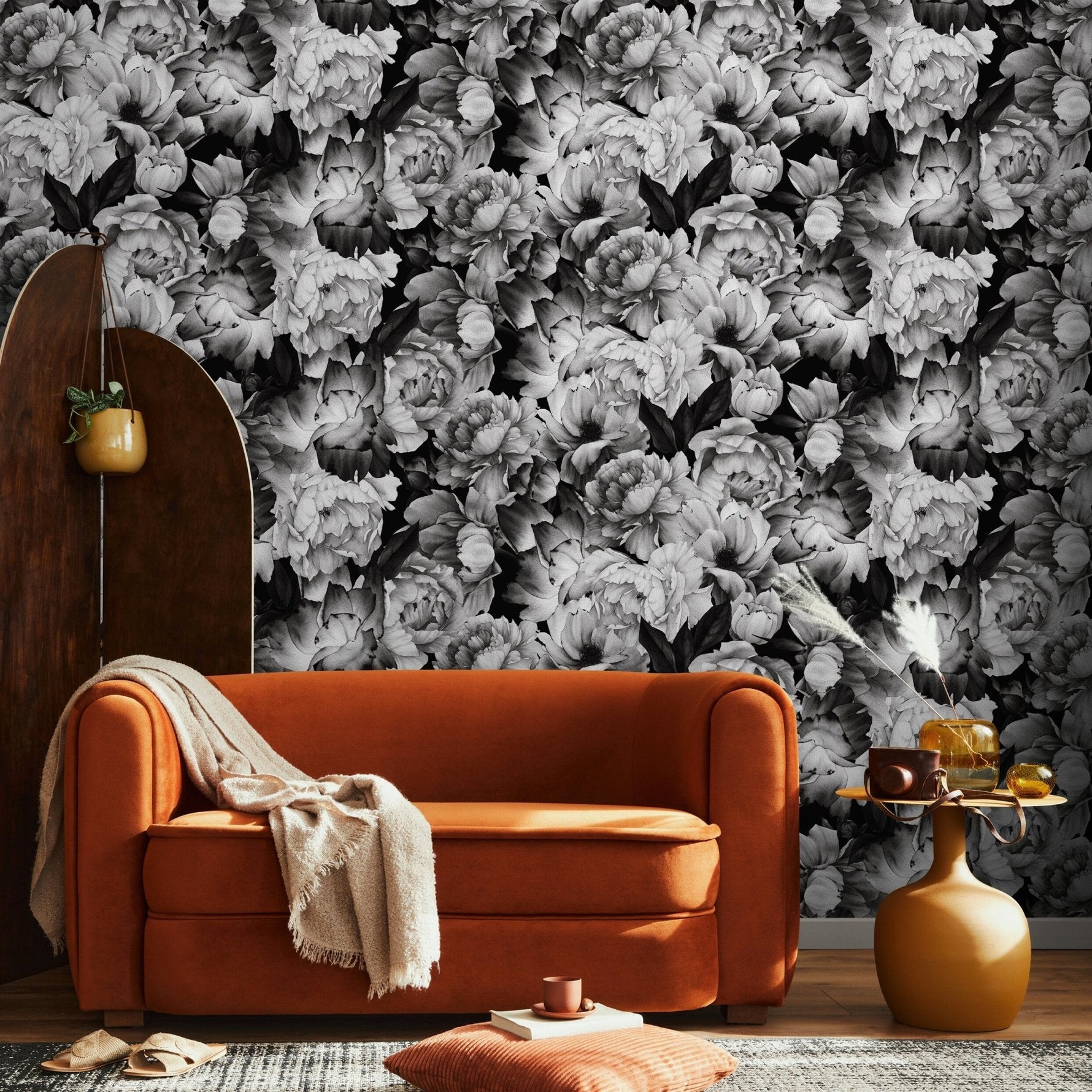 Floral Monochrome Wallpaper - B045 - WallTrend