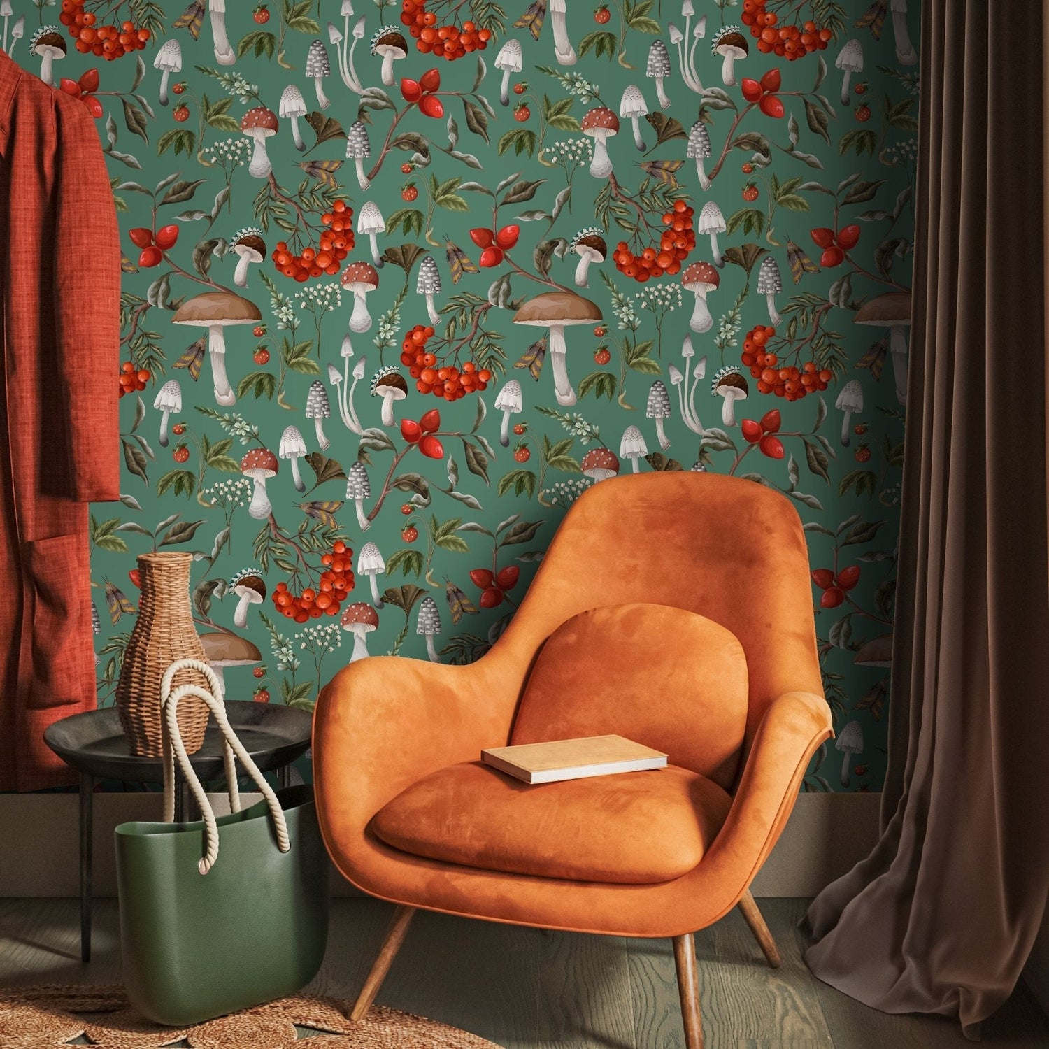 Floral Mushroom Wallpaper Botanical Wallpaper Peel and Stick and Traditional Wallpaper - D818 - WallTrend