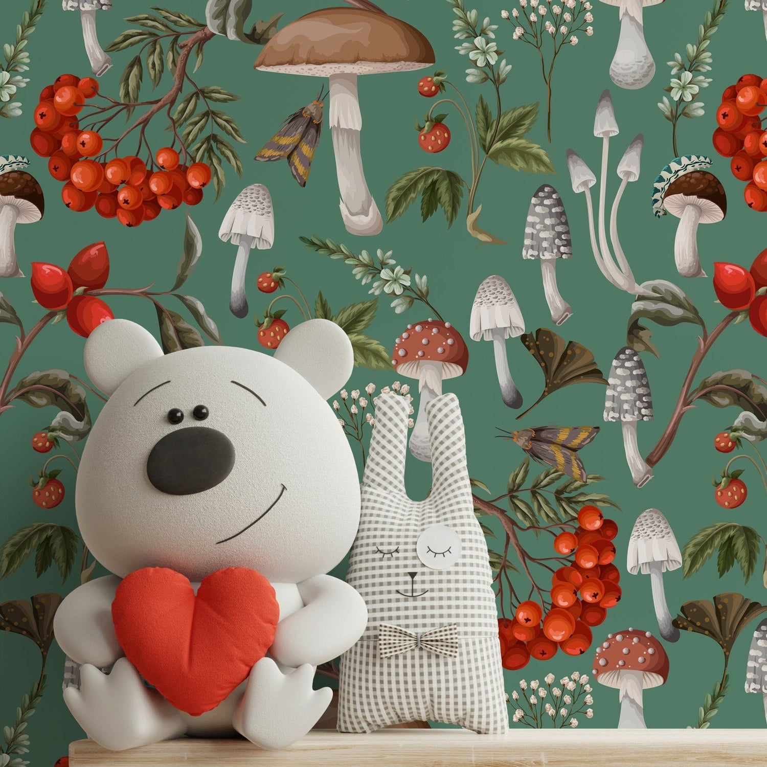 Floral Mushroom Wallpaper Botanical Wallpaper Peel and Stick and Traditional Wallpaper - D818 - WallTrend