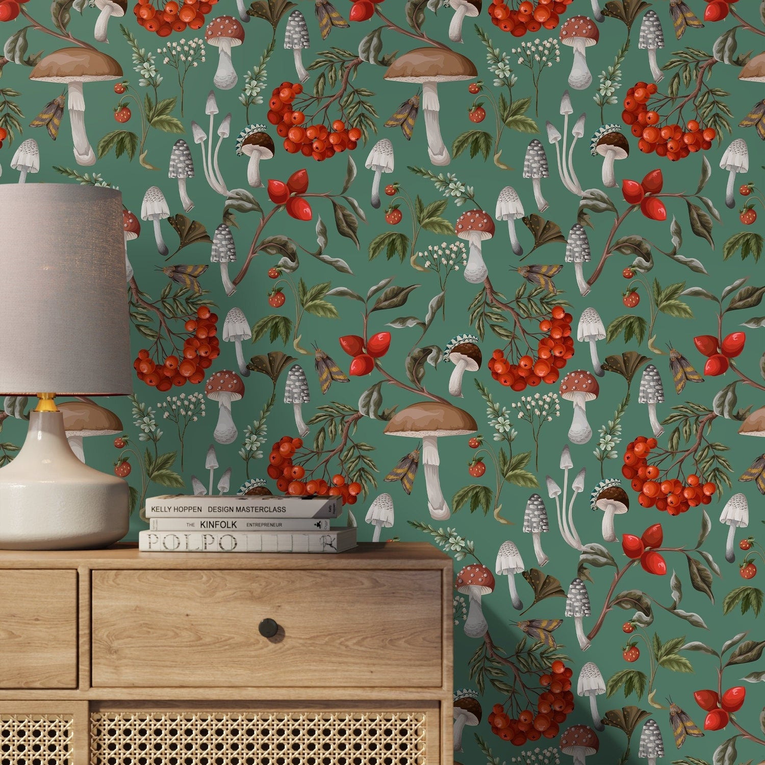 Floral Mushroom Wallpaper Botanical Wallpaper Peel and Stick and Traditional Wallpaper - D818 - WallTrend