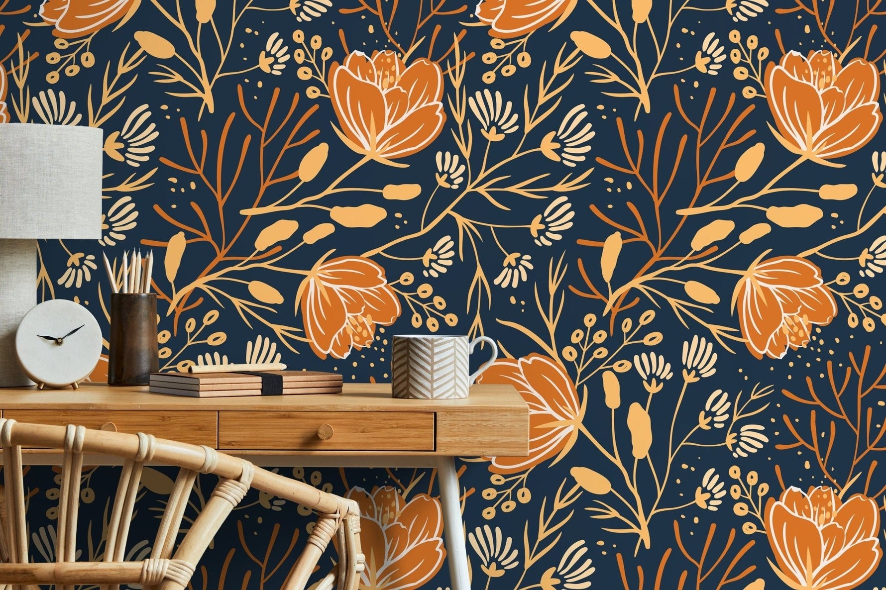 Floral Navy Elegance Wallpaper - D152 - WallTrend