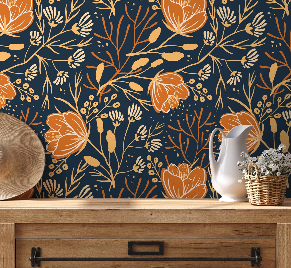 Floral Navy Elegance Wallpaper - D152 - WallTrend