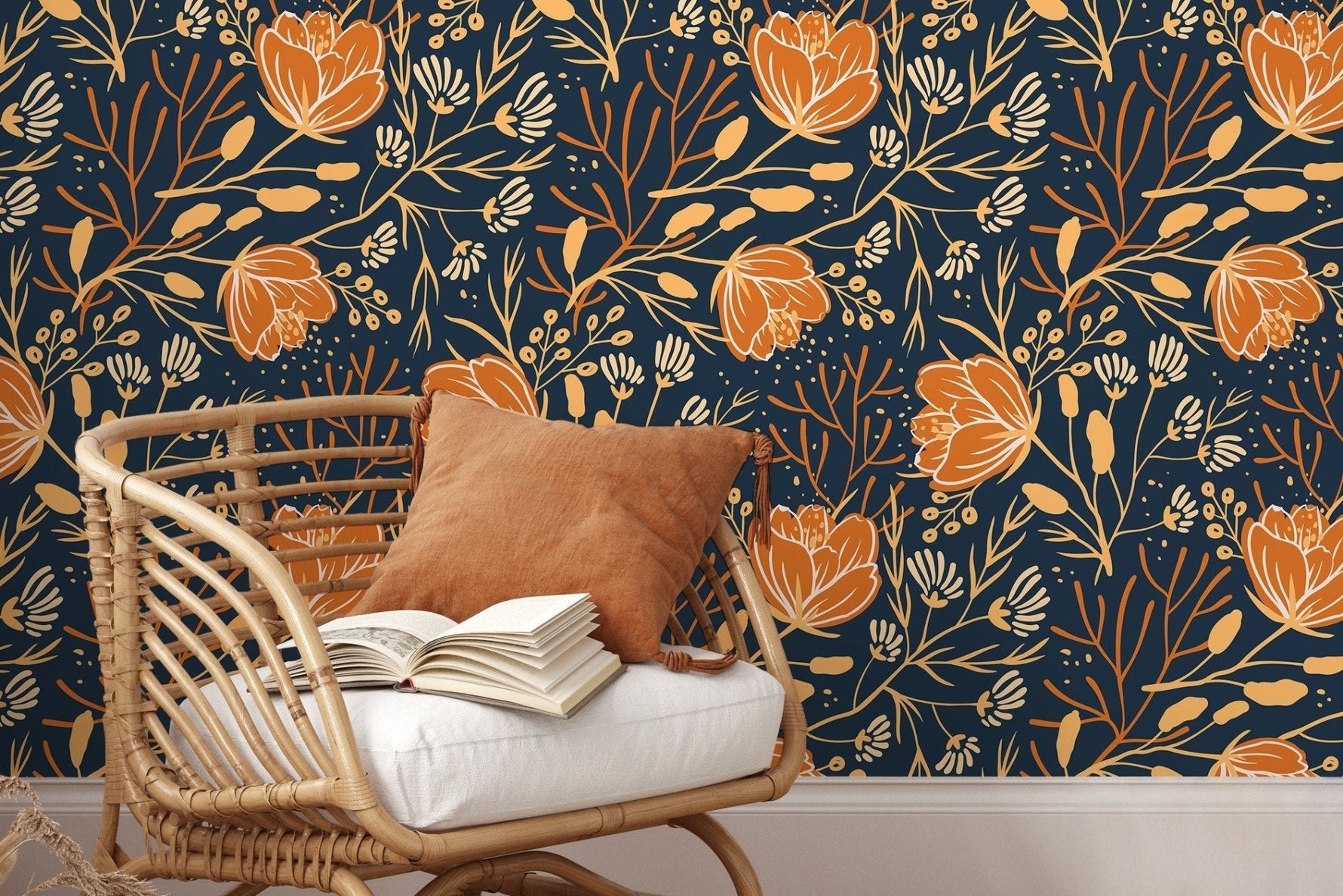 Floral Navy Elegance Wallpaper - D152 - WallTrend