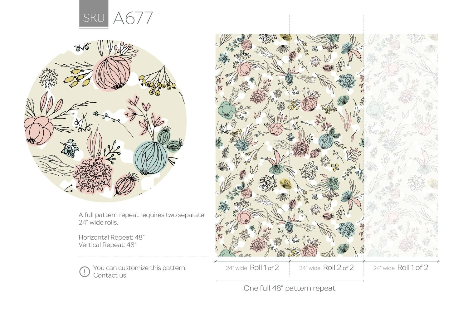 Floral Sketch Art Wallpaper - A677 - WallTrend