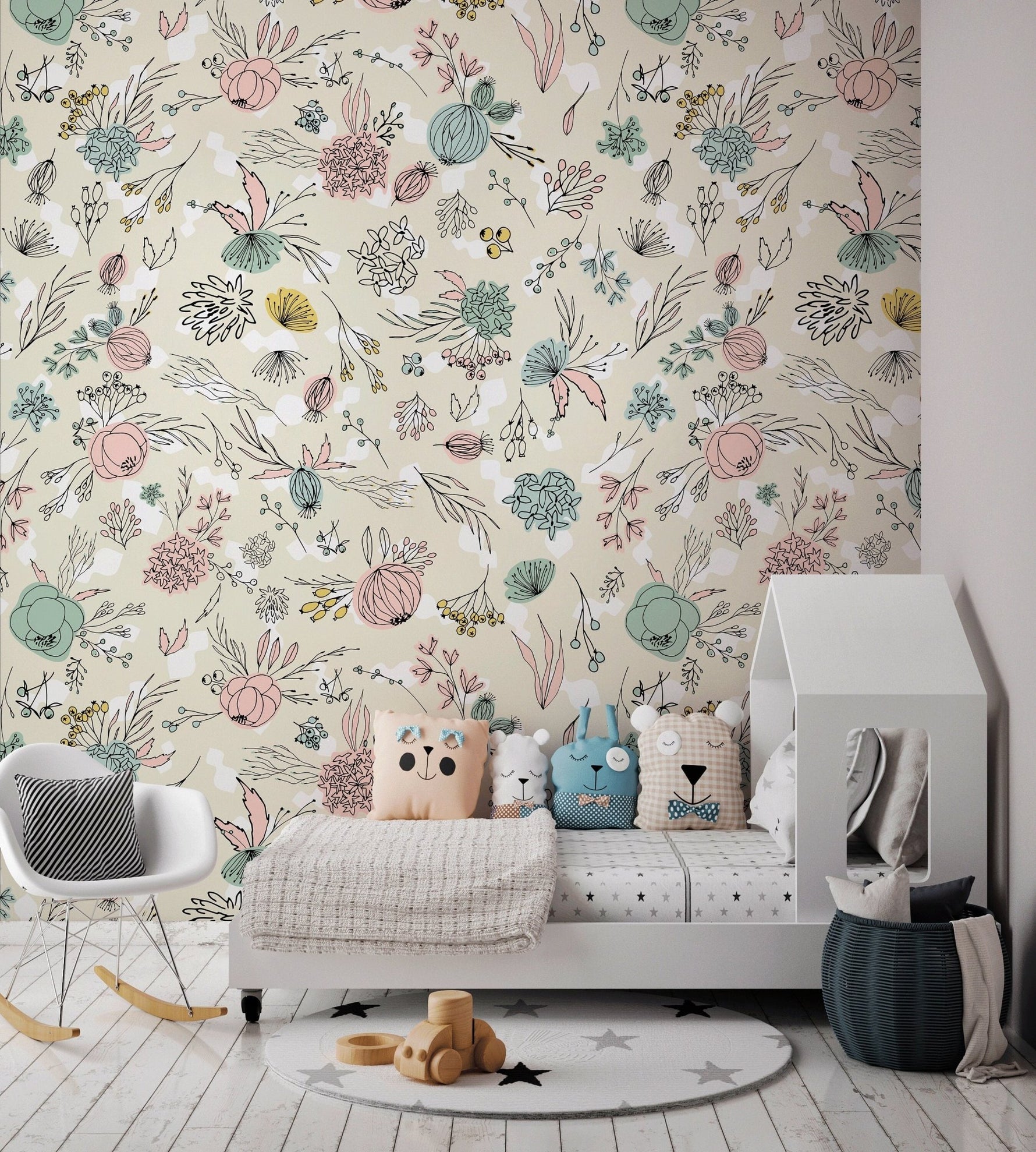 Floral Sketch Art Wallpaper - A677 - WallTrend