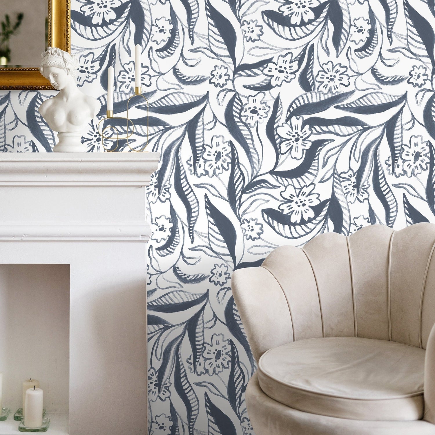 Floral Sketch Art Wallpaper - C947 - WallTrend