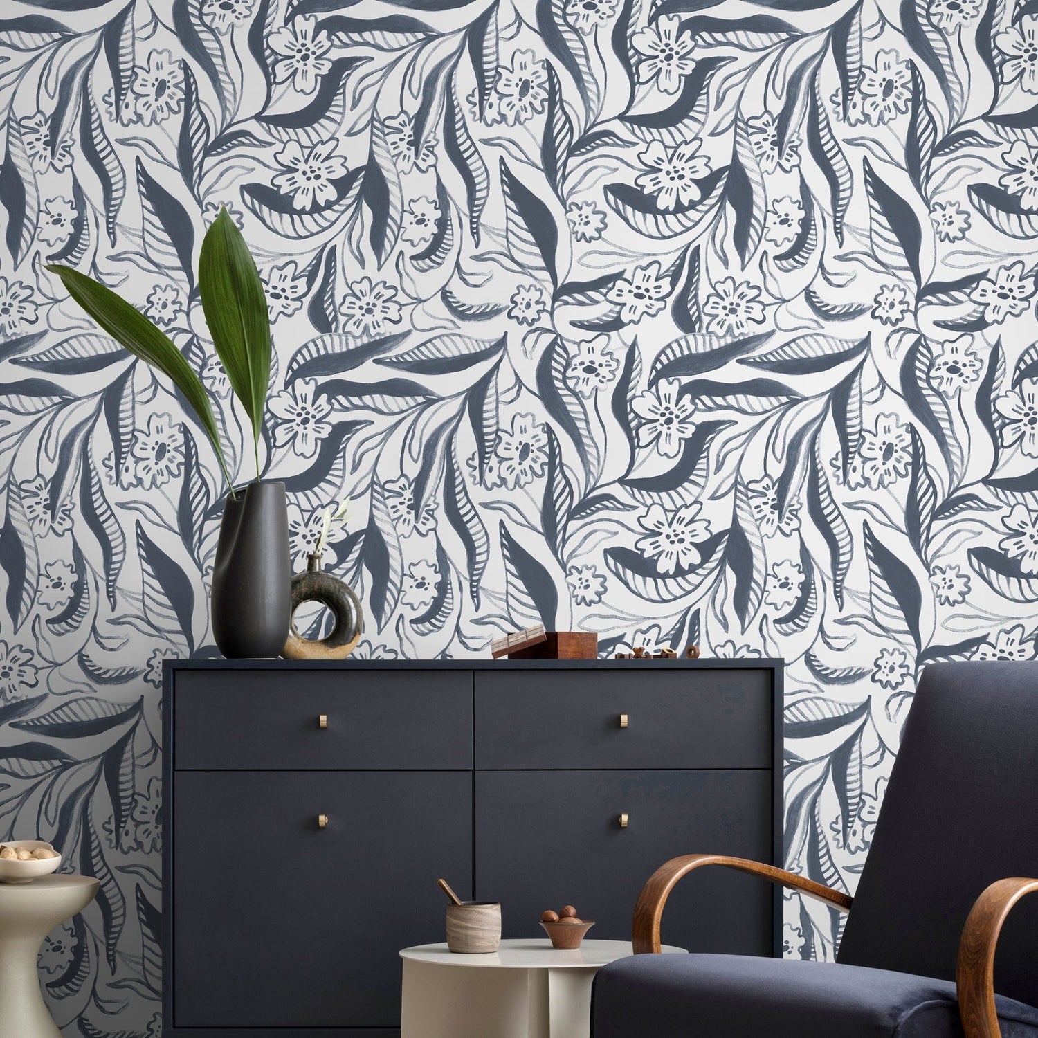 Floral Sketch Art Wallpaper - C947 - WallTrend